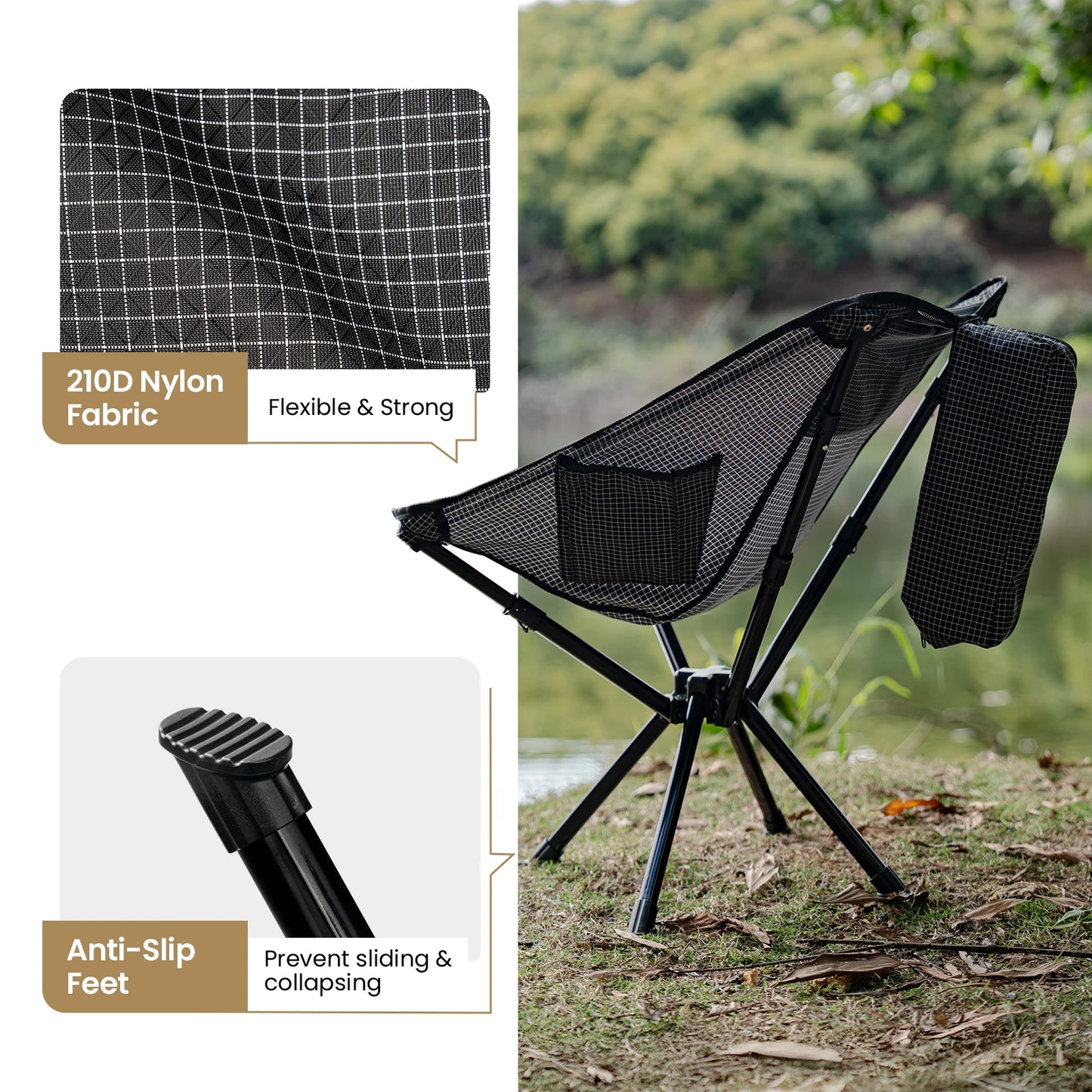 Onetigris Folding Camping Chair With Side Pocket And Carry Handle