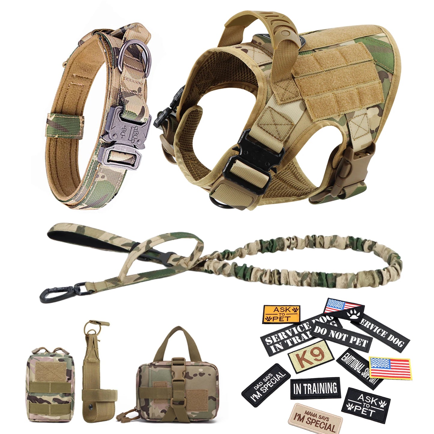 PETRAVELCN Military Large Dog Harness Vest With Leash And Accessories