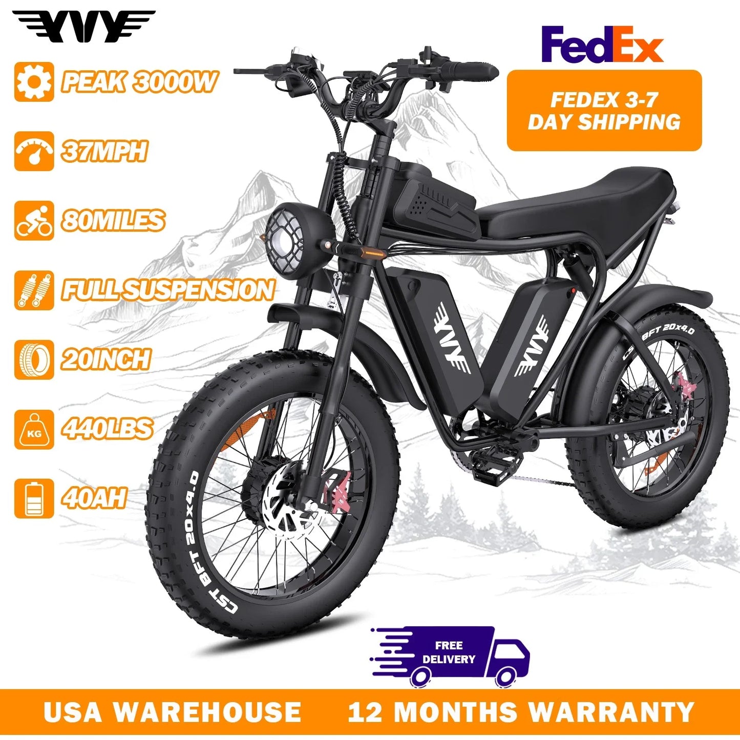 YVY Electric Bike For Adults 1500W 2000W Dual Motor