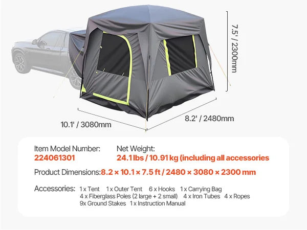 SucceBuy SUV Tent For Camping With Shade Awning Mesh Windows