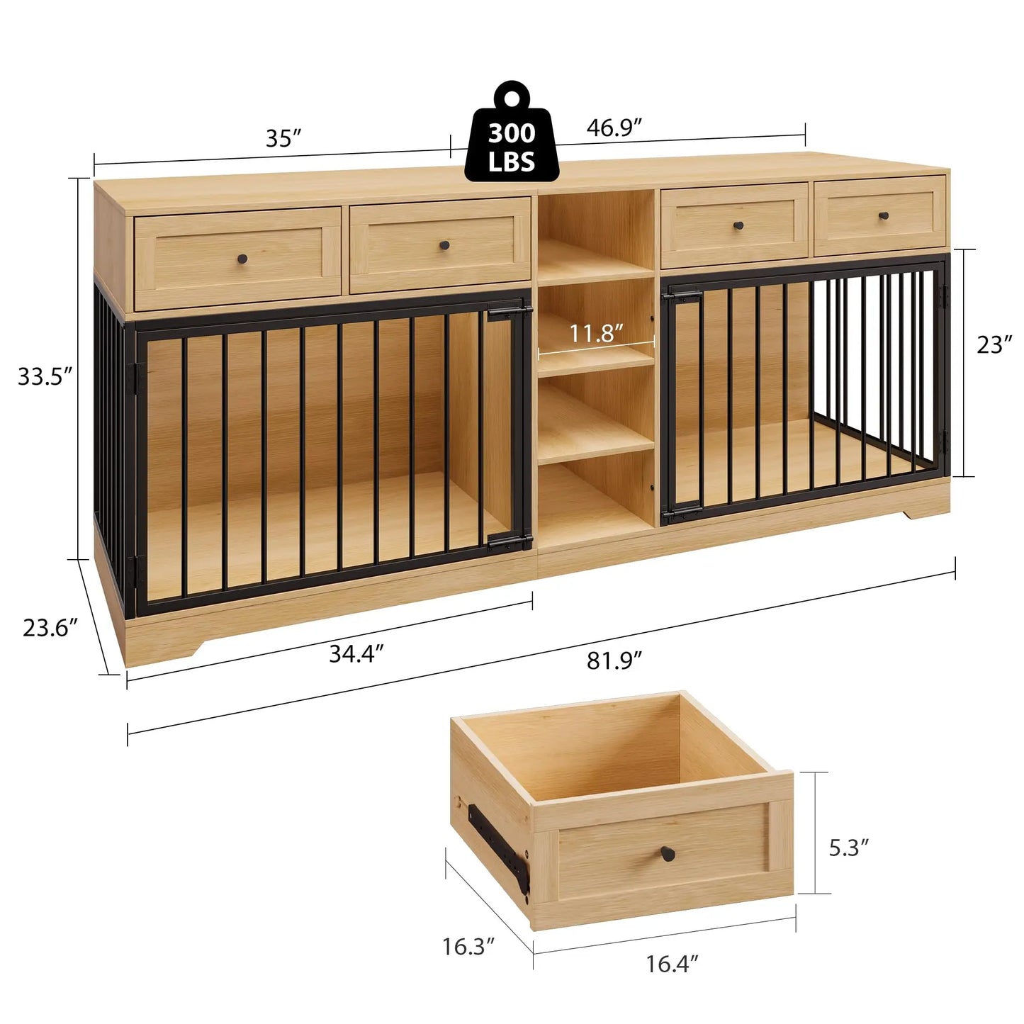 DishyKooker Heavy Duty Double Dog Crate Furniture TV Stand