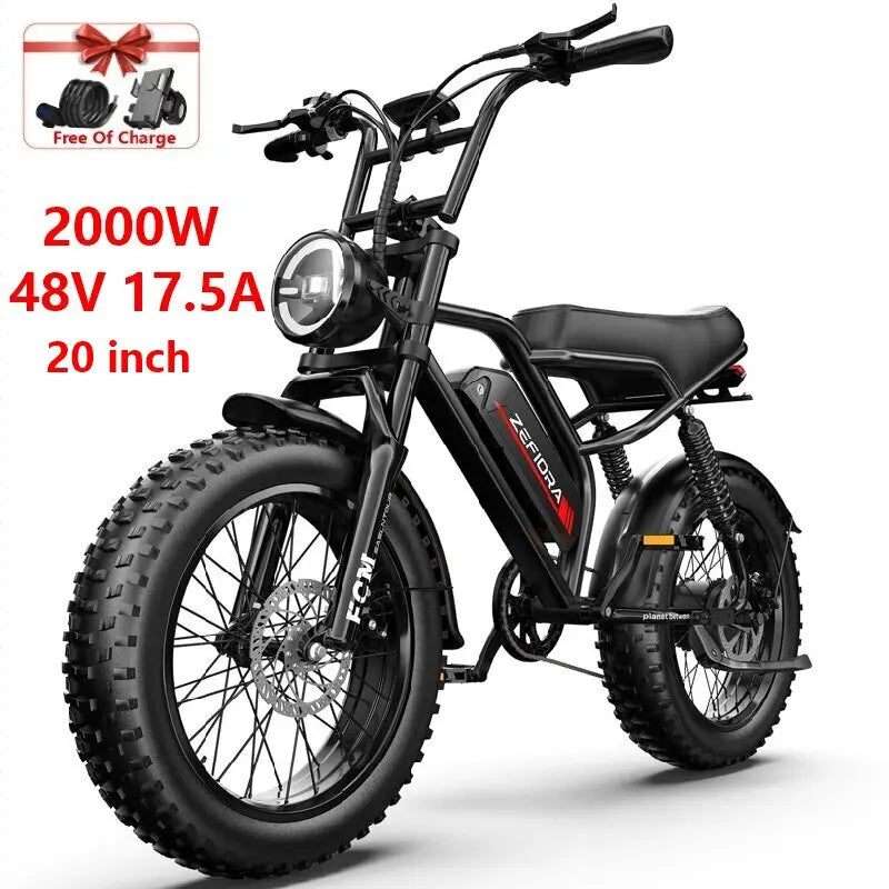 ZEFIORA Electric Fat Bike 1000W 2000W Brushless Motor Lithium Battery