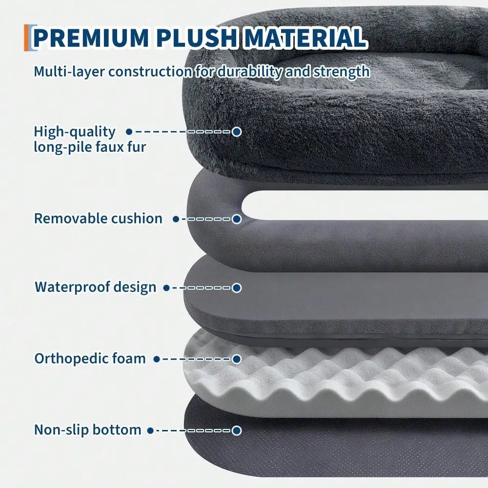 Dog Bed With Faux Fur Washable Removable Cover For Pets