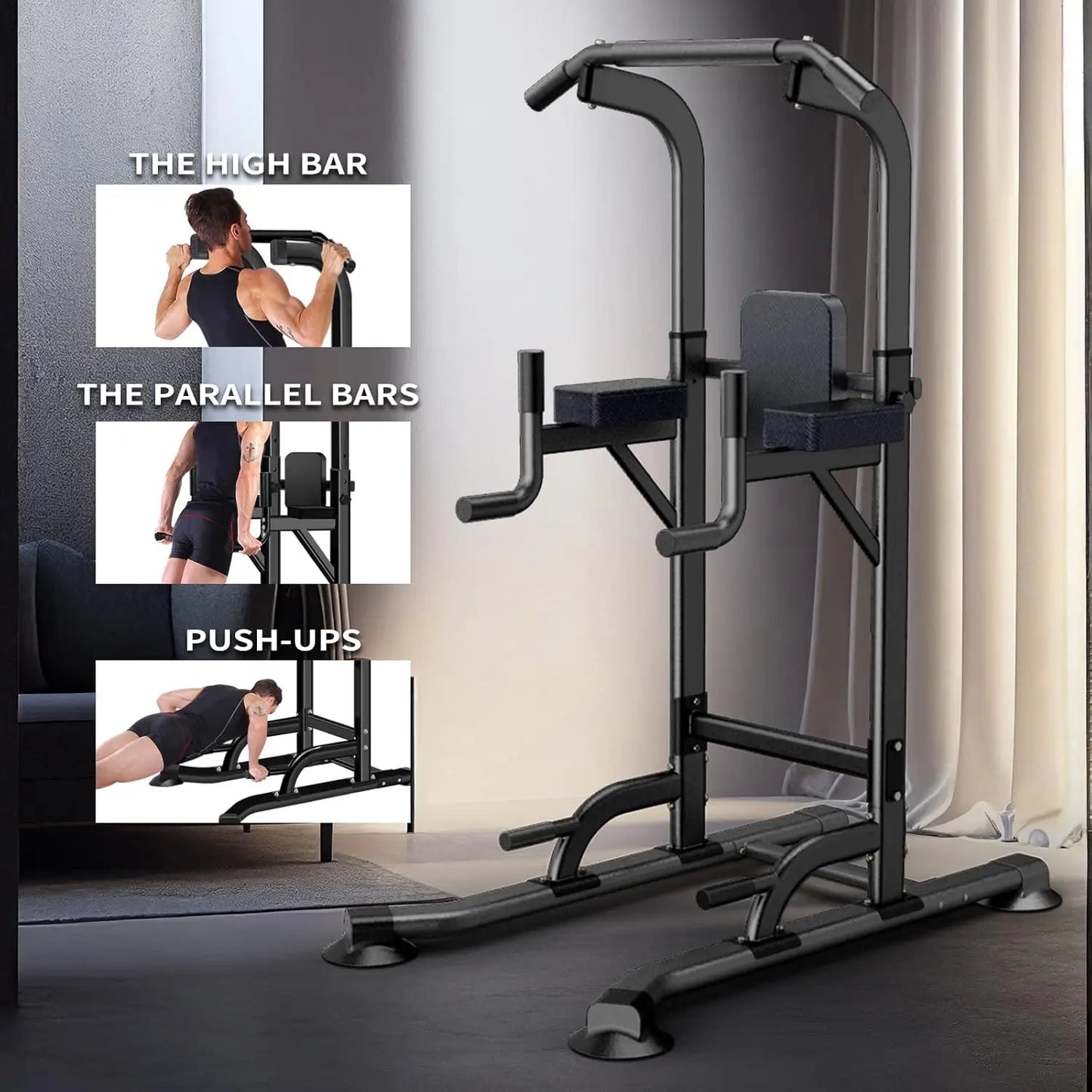 Adjustable Height Power Tower Home Gym Pull Up Dip Station