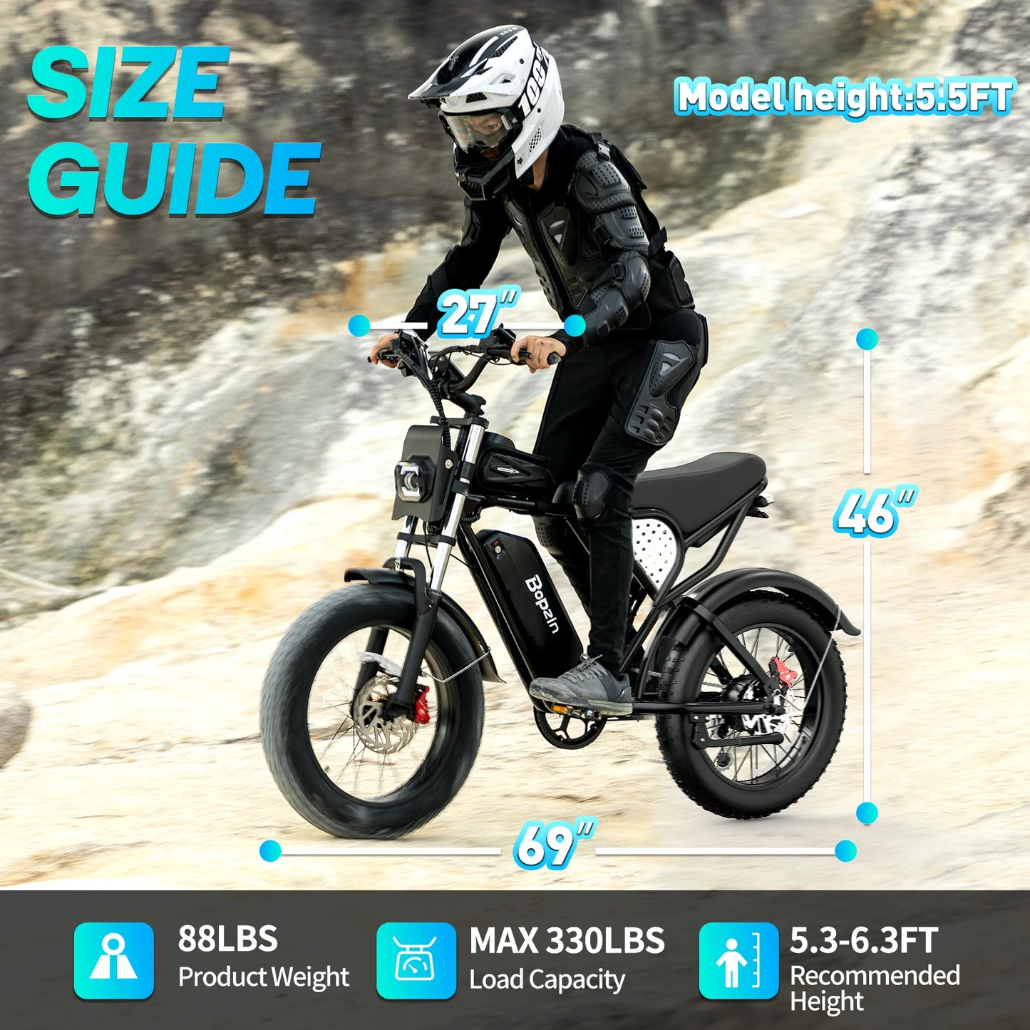 BOPZIN M22 1500W 33MPH All Terrain Fat Tire Electric Bike