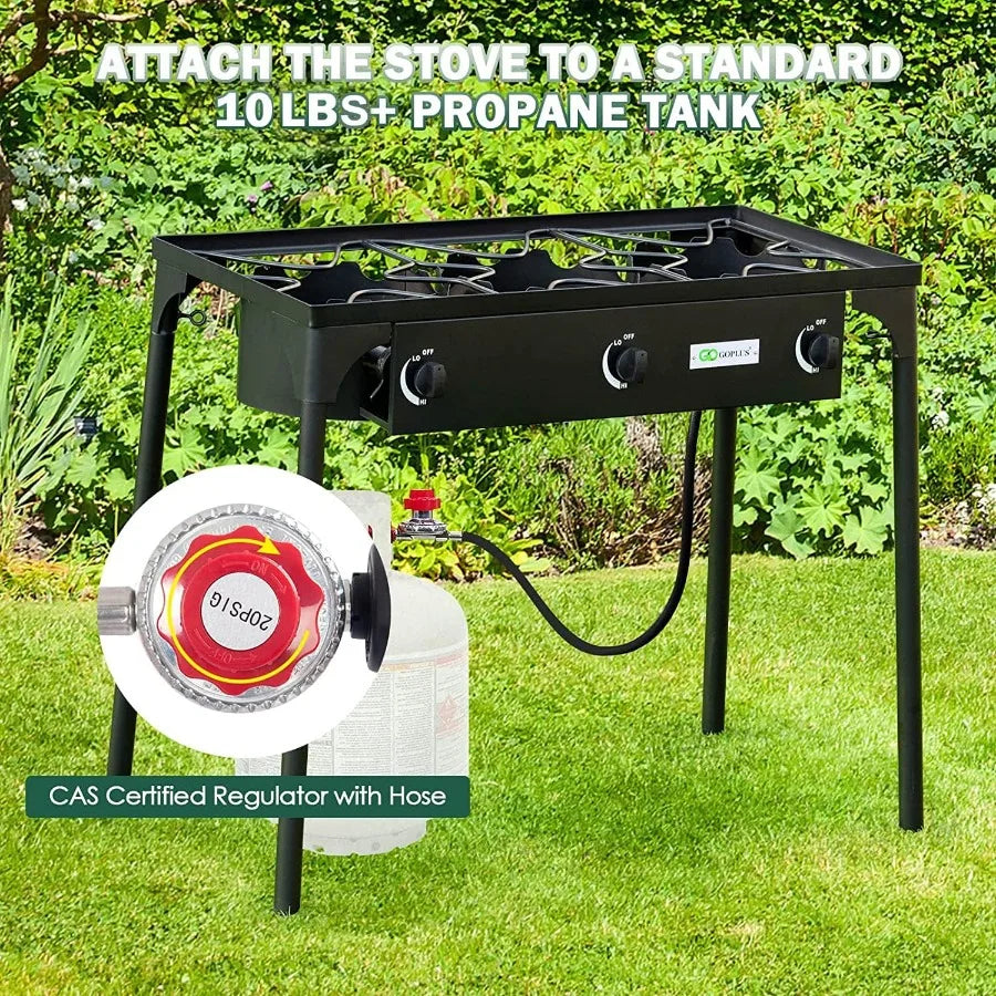 Outdoor Camping Stove 3 Burner Propane Cooker With CSA Regulator
