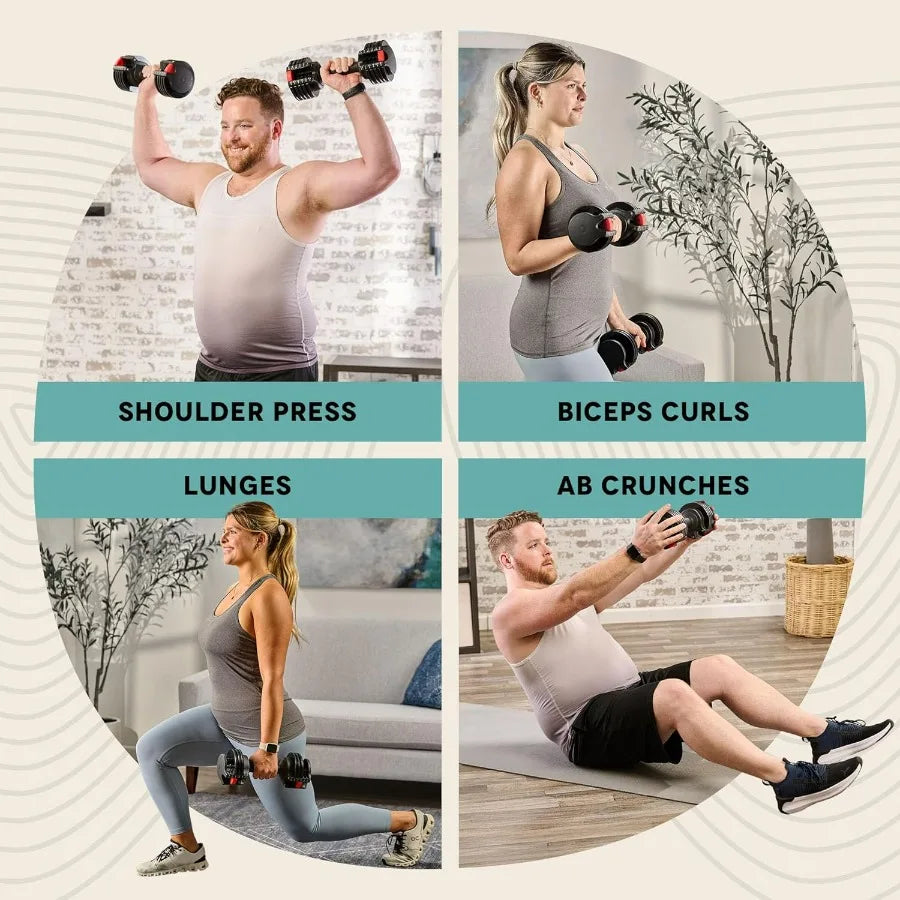 Adjustable Dumbbells Set Five In One 15lb Pair With Rack