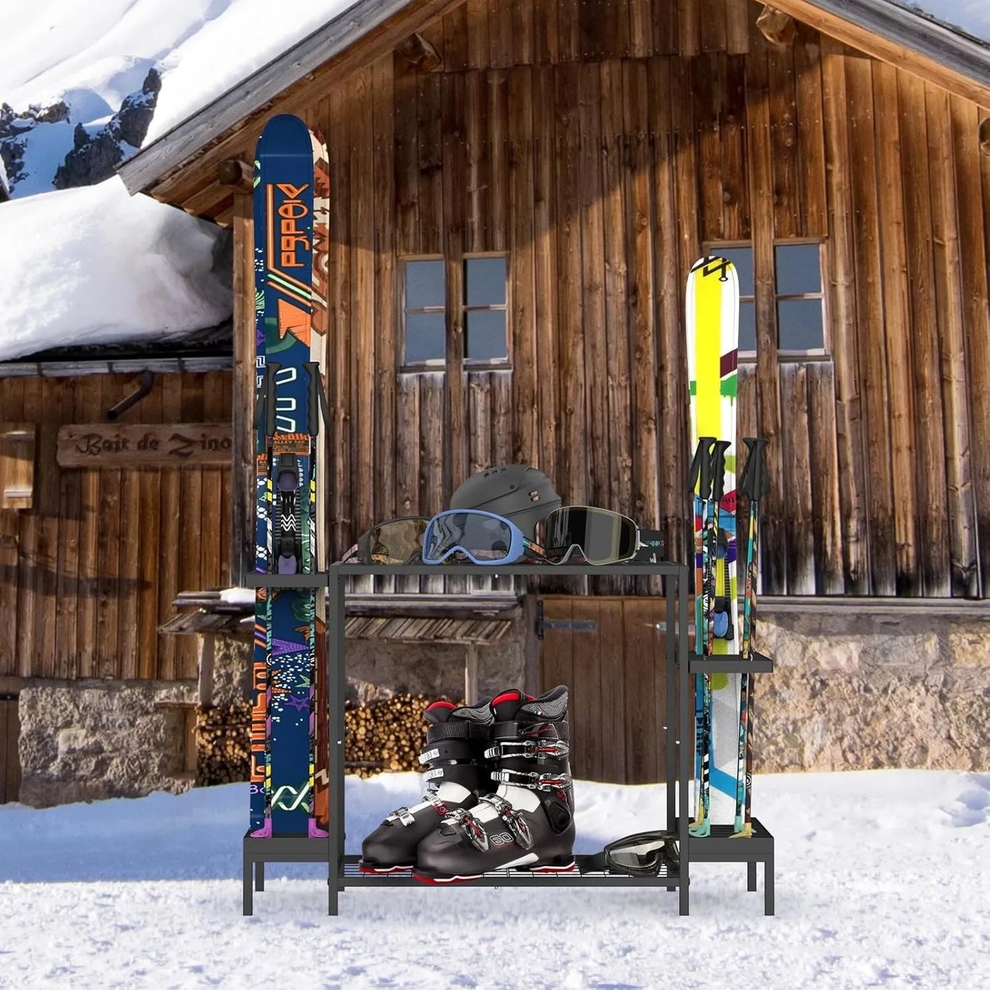 Free-Standing Ski And Snowboard Rack 6-Pair Garage Organizer