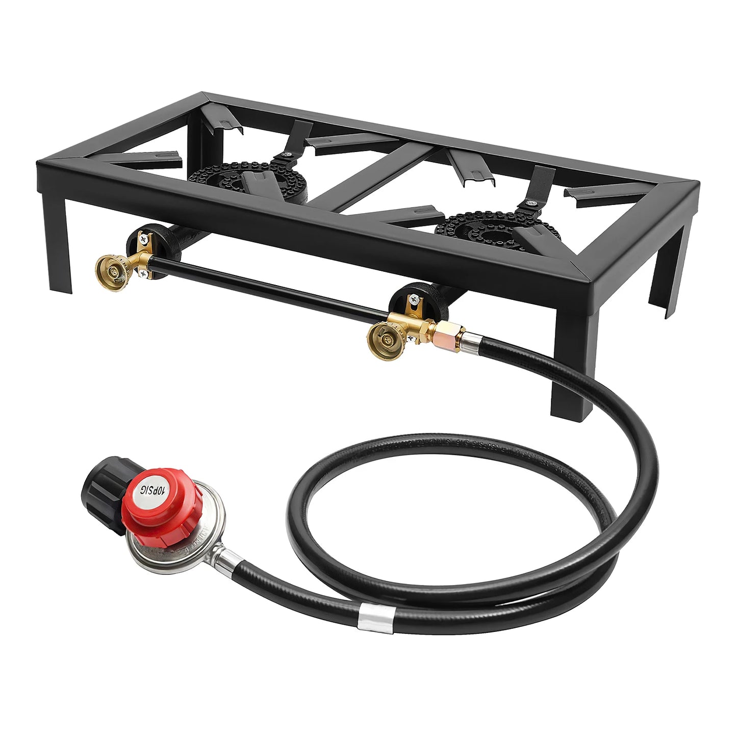 Portable Double Burner Gas Stove With 0-10 PSI Regulator Hose