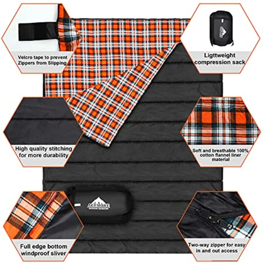 NONECN Cotton Flannel Double Sleeping Bag Waterproof For Two