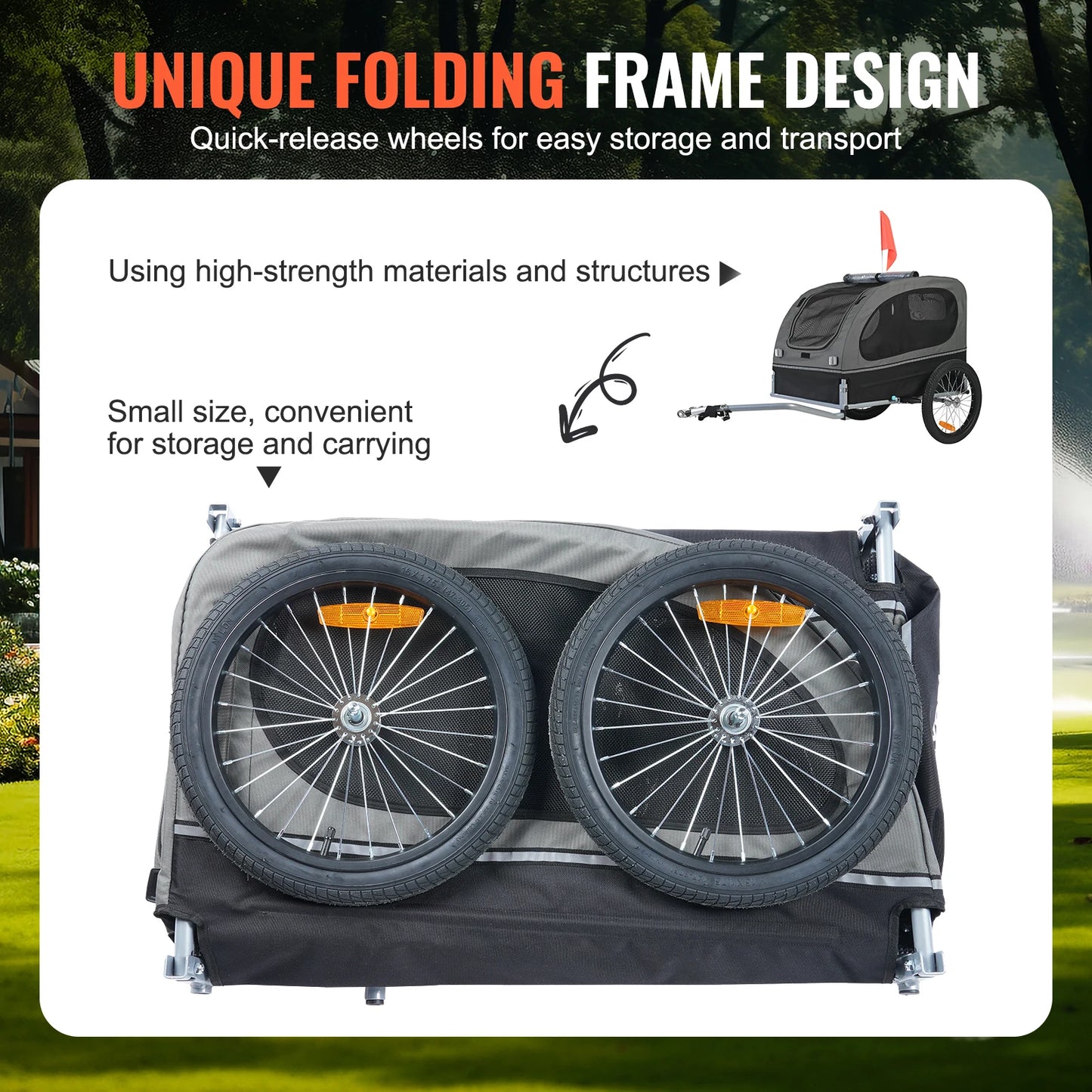 Dog Bike Trailer Carrier With Wheels Reflectors Collapsible