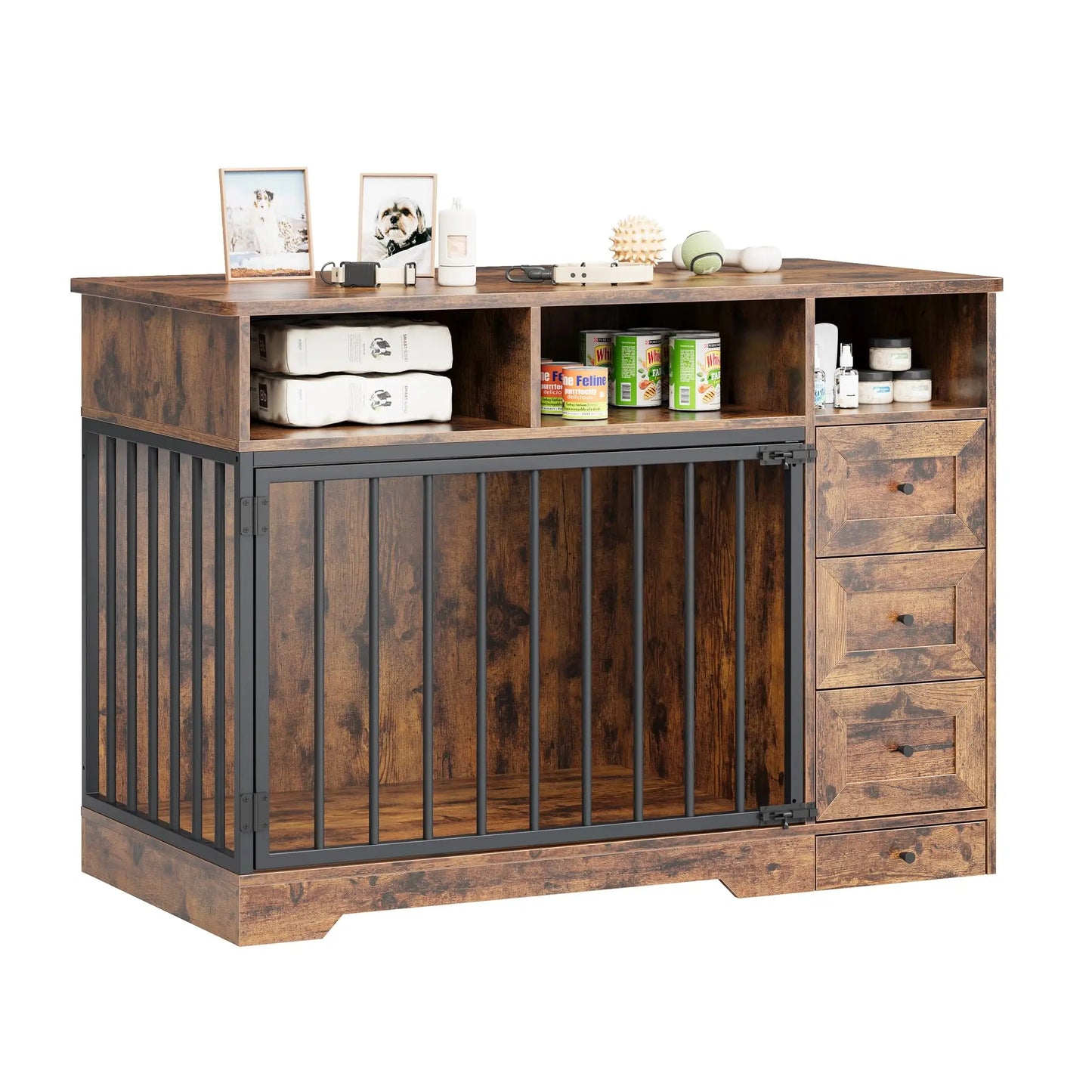 HiMISS Farmhouse Dog Crate End Table With Storage Drawers