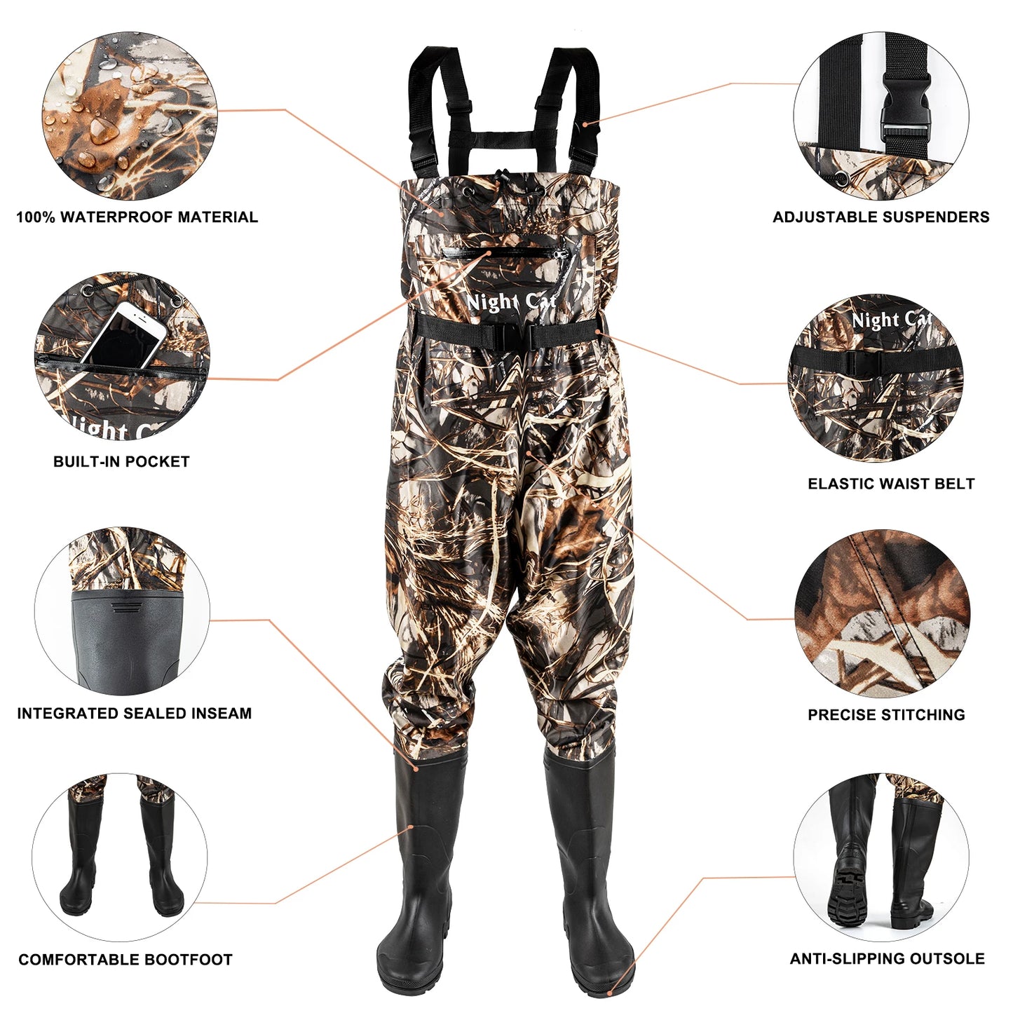 XSK-01 Waterproof Chest Waders For Men With Boots Nylon PVC