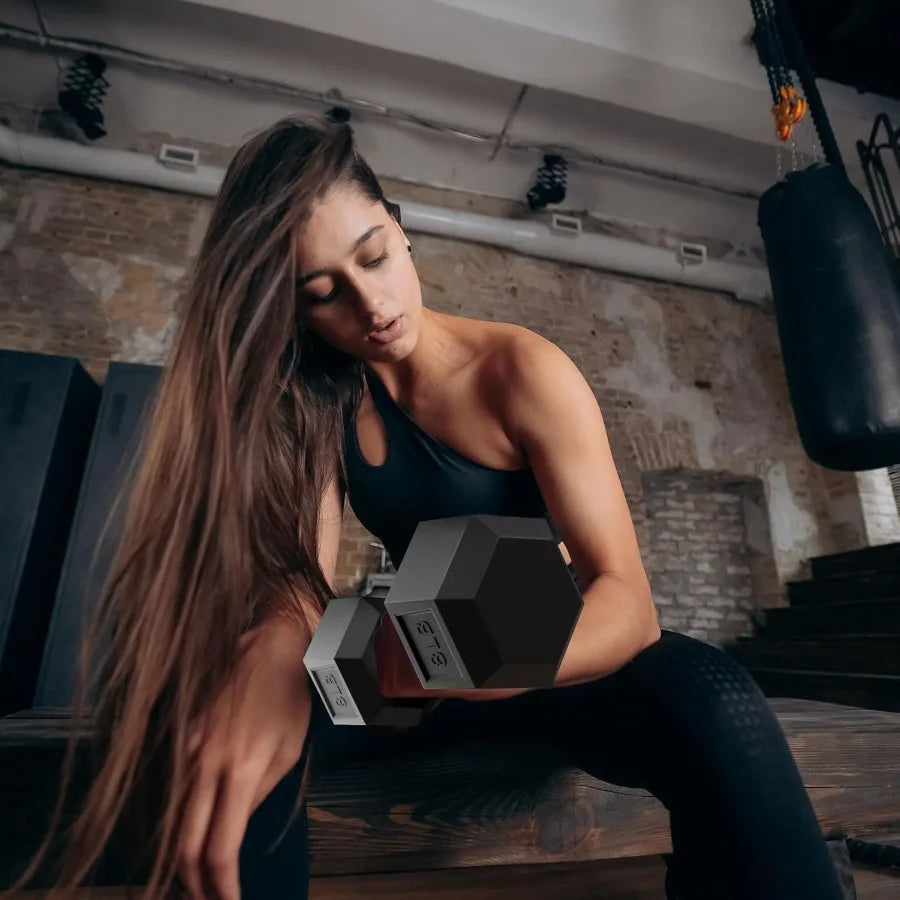 XMSJ Rubber Coated Hex Dumbbell Weight Set With Rack