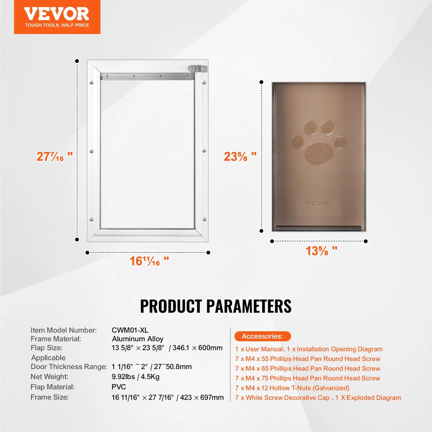 SucceBuy Dog Door Aluminum Frame With Lockable Flap