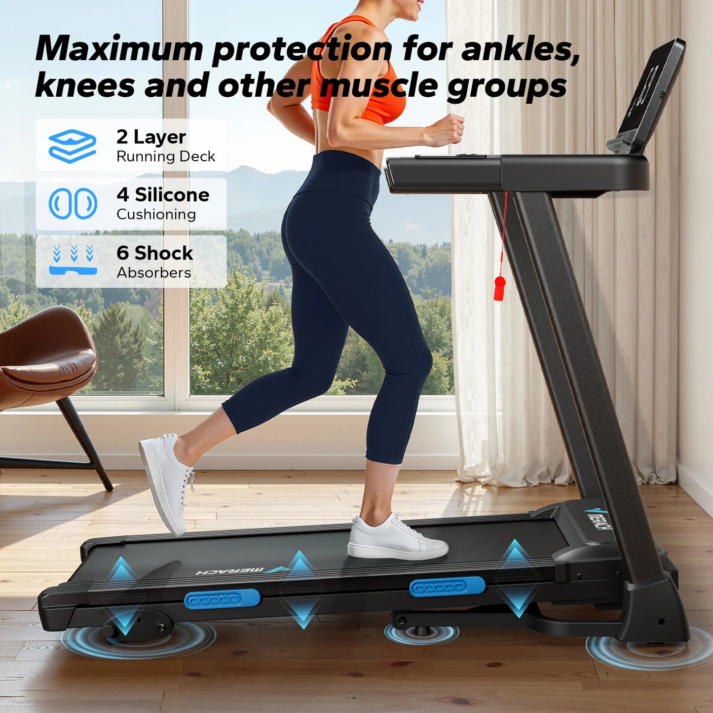 MERACH Foldable Treadmill T12 Incline Quiet With Heart Rate Monitoring