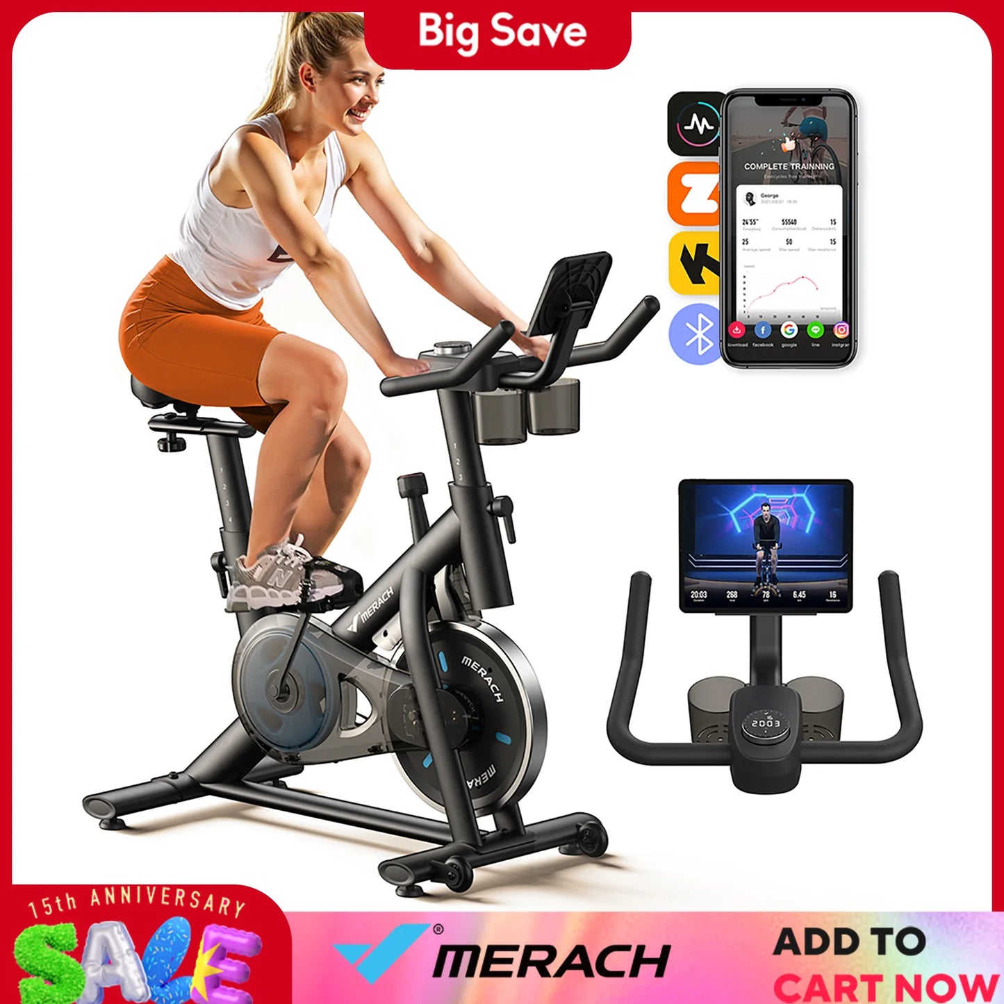 MERACH Exercise Bike Low Noise Indoor Cycling With Tablet Mount