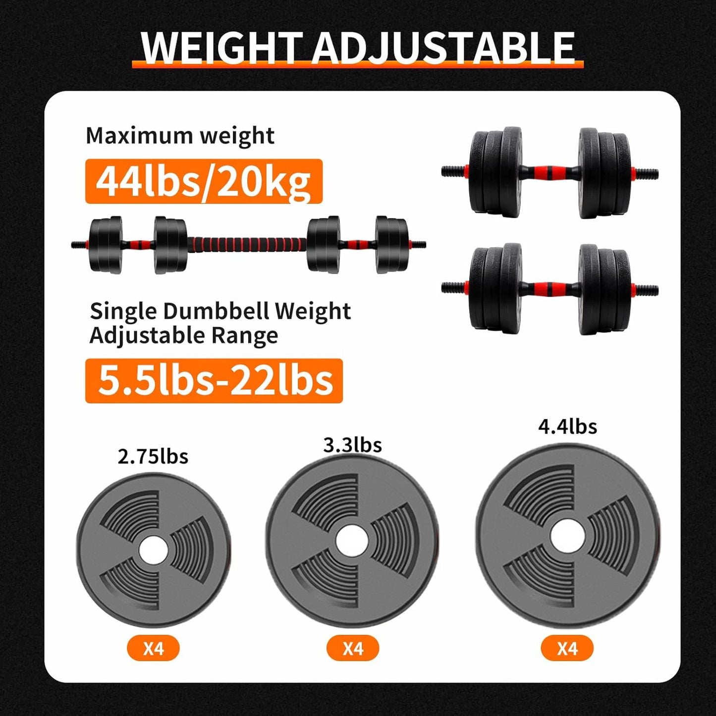 Adjustable Dumbbell To Barbell Set With Anti-Slip Grip