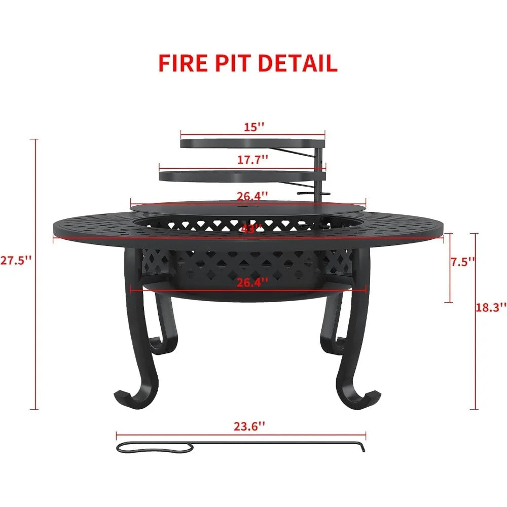 Outdoor Wood Burning Fire Pit With Grill And Lid Included