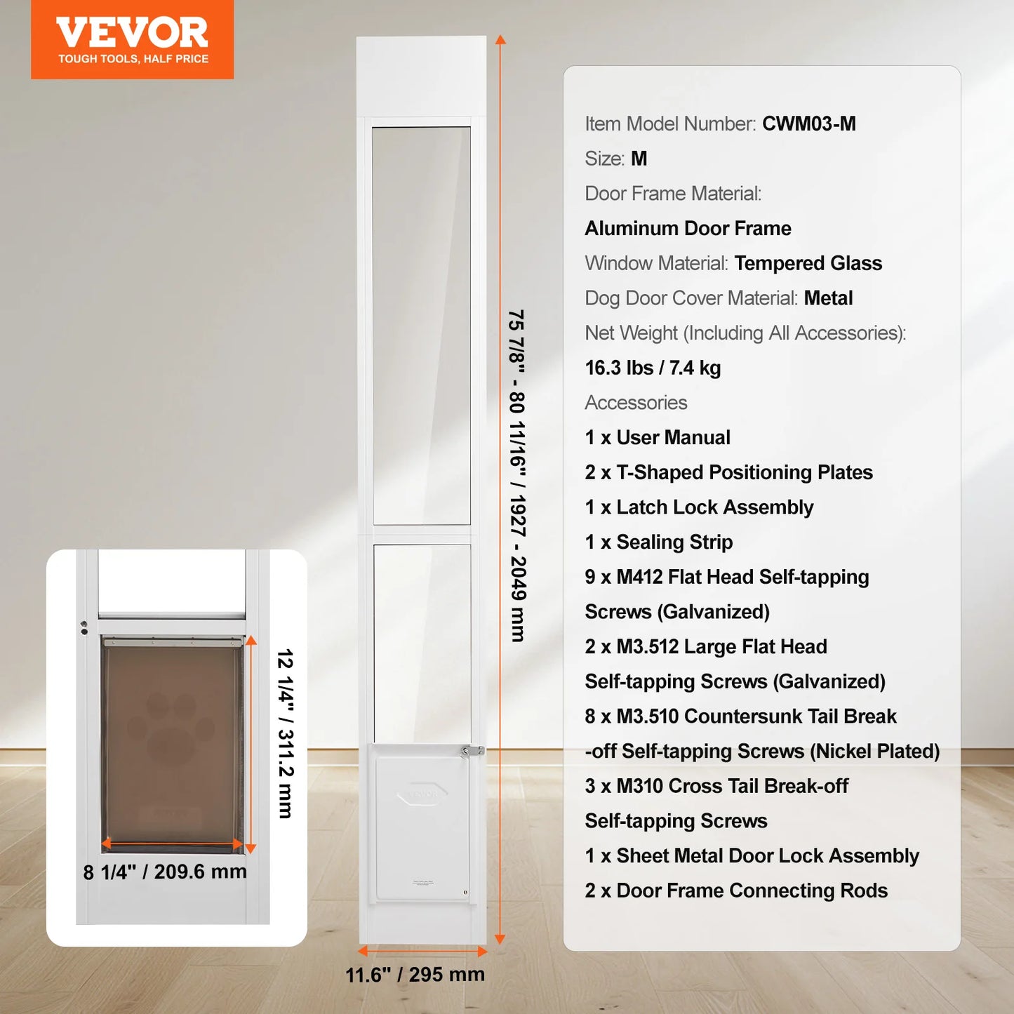 NONEDog Door Sliding Glass Pet Door Aluminum Frame