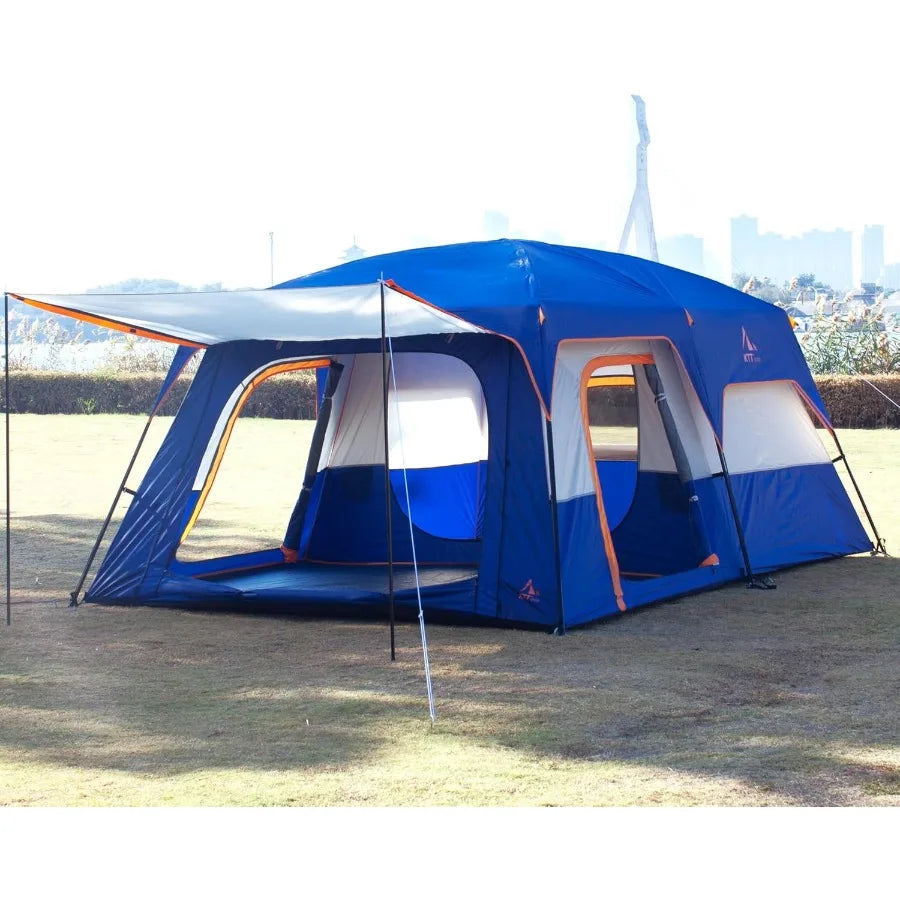 Extra Large Tent Waterproof Double Layer 2 Rooms 3 Doors