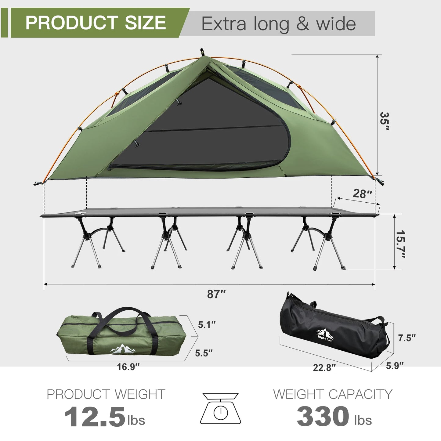 Night Cat Camping Cot Tent Waterproof One-Person Bed
