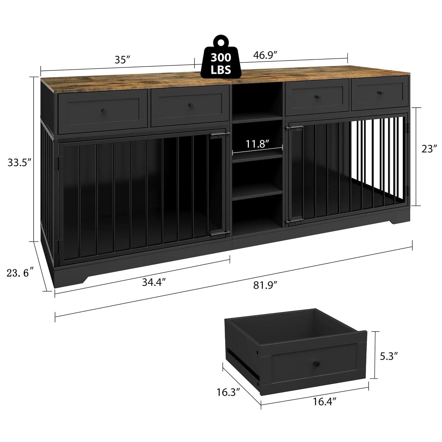 DishyKooker Heavy Duty Double Dog Crate Furniture TV Stand