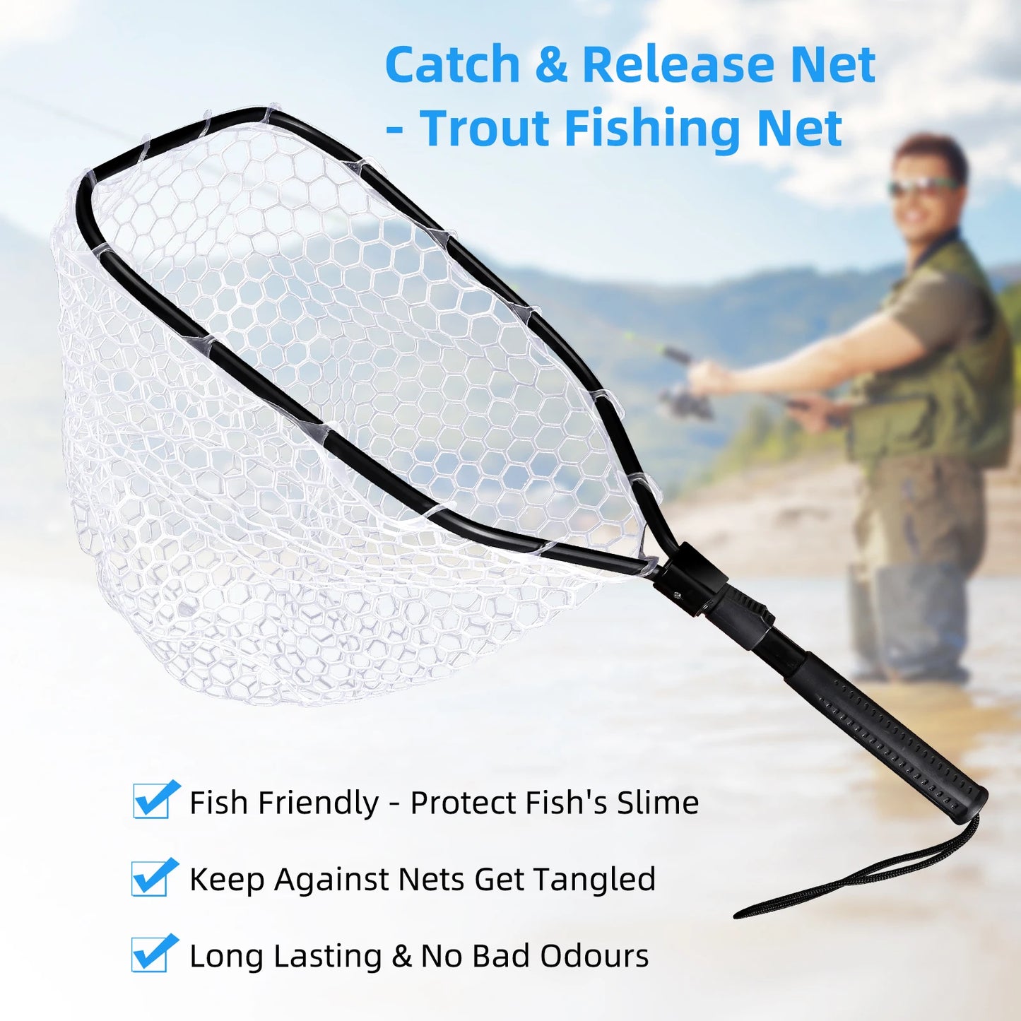 TWISTER.CK Foldable Trout Fishing Net With Rubber Mesh Handle