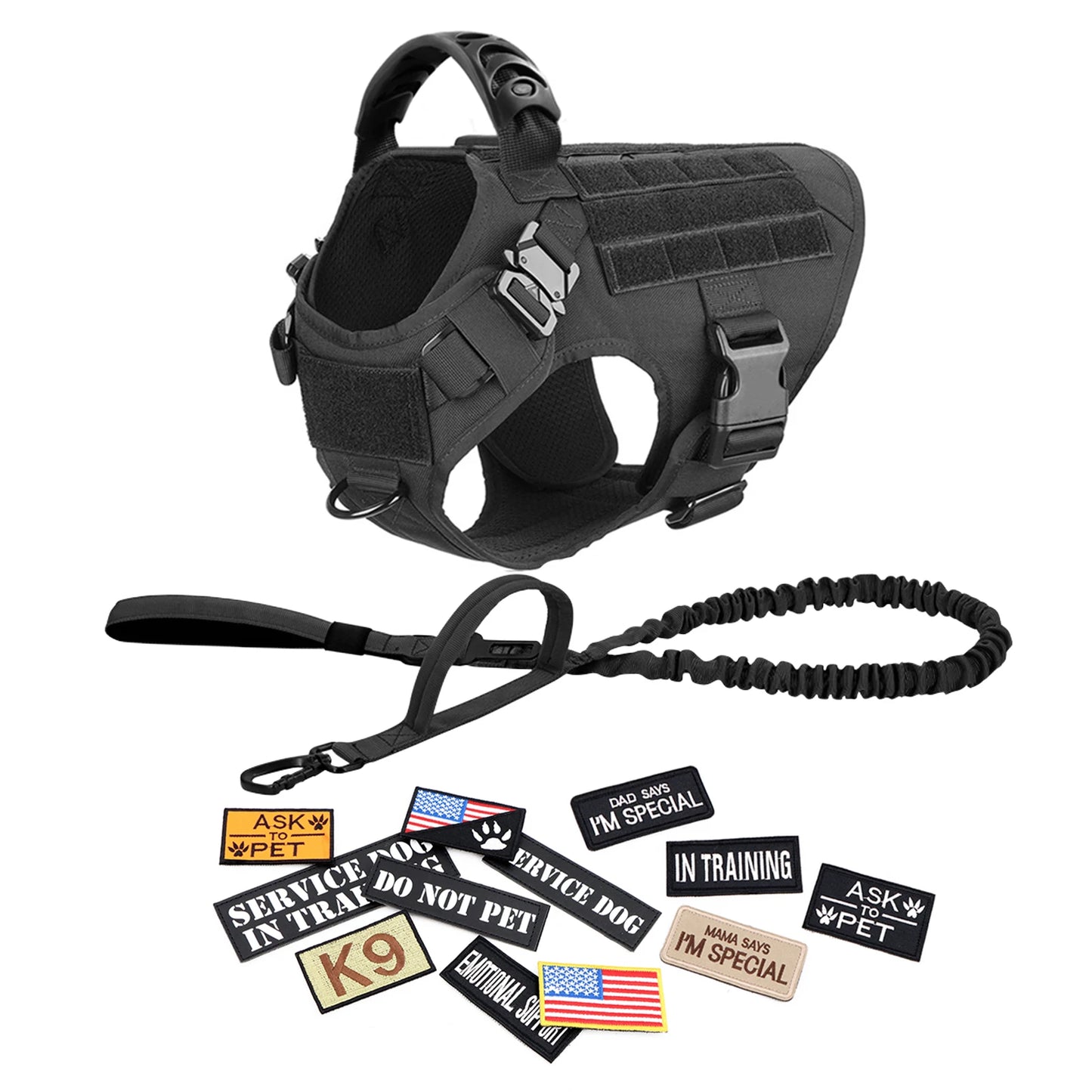PETRAVELCN Military Large Dog Harness Vest With Leash And Accessories