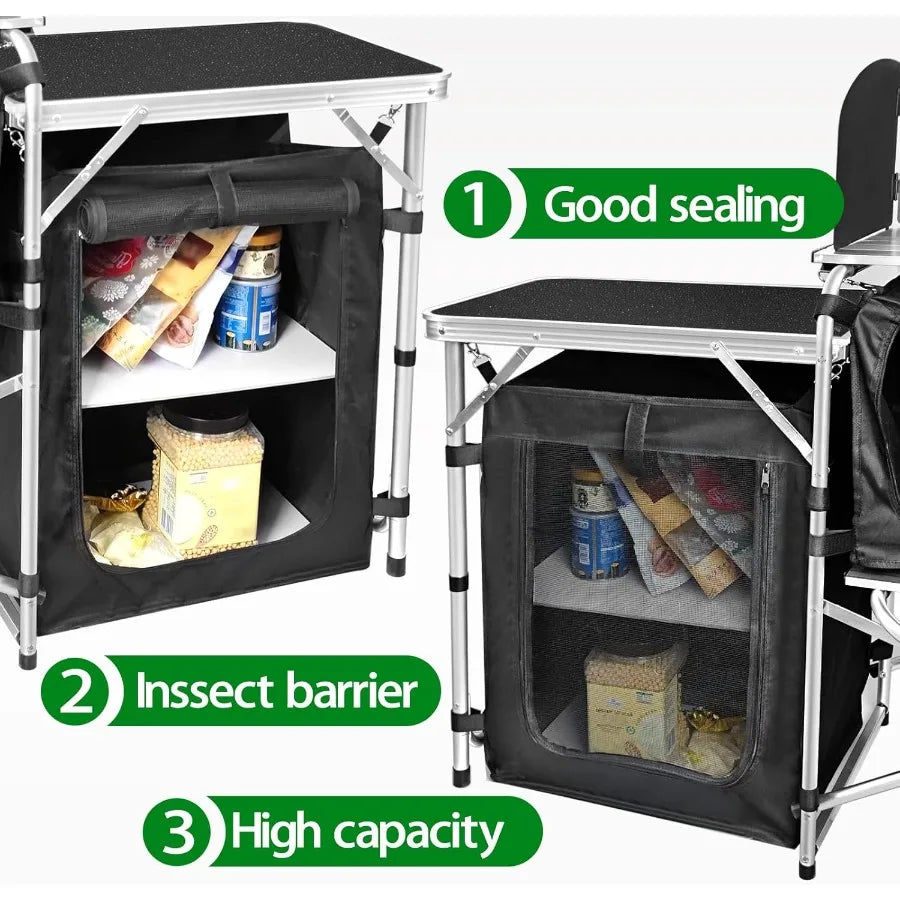 Portable Folding Cooking Table Aluminum Camp Kitchen With Storage Organizer