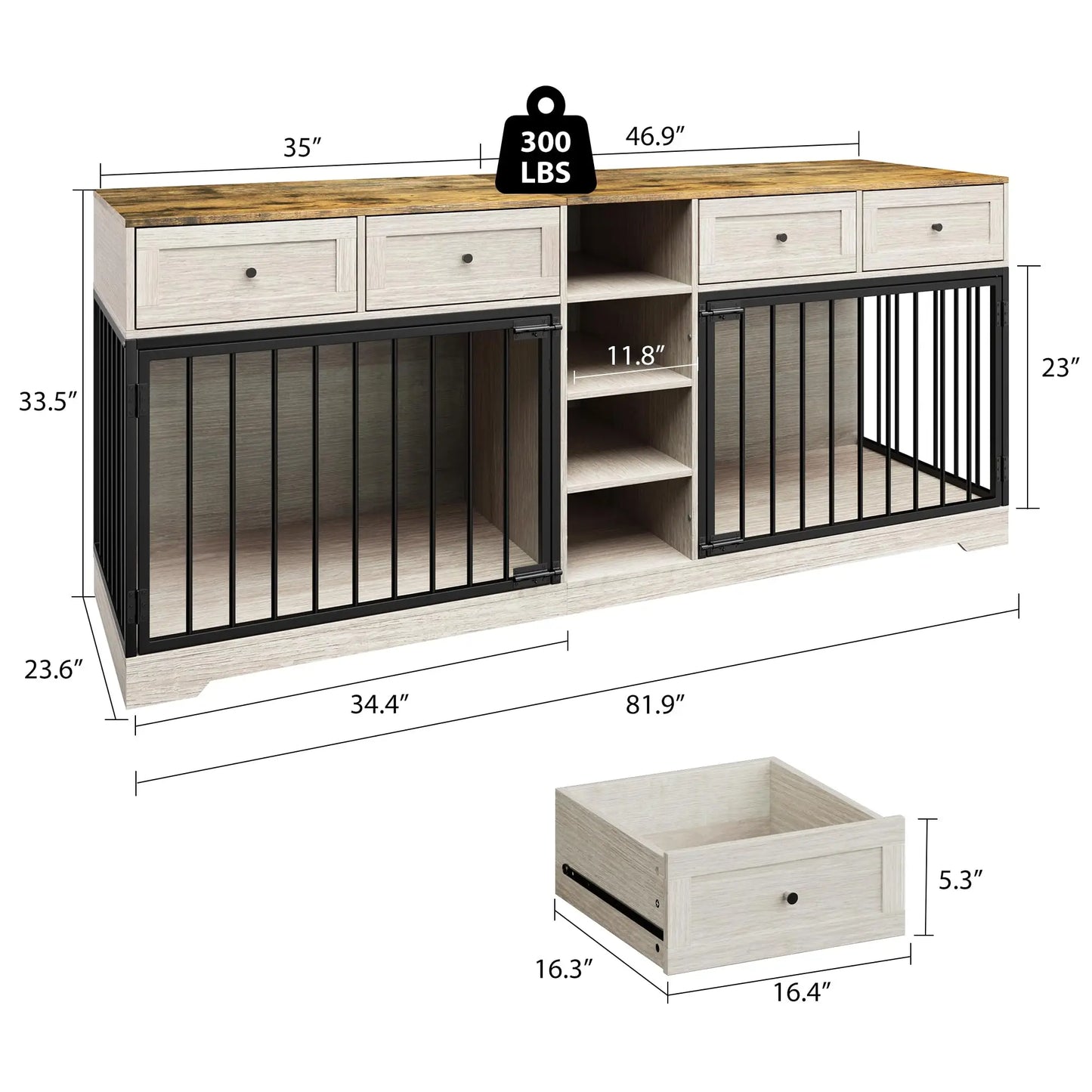 DishyKooker Heavy Duty Double Dog Crate Furniture TV Stand