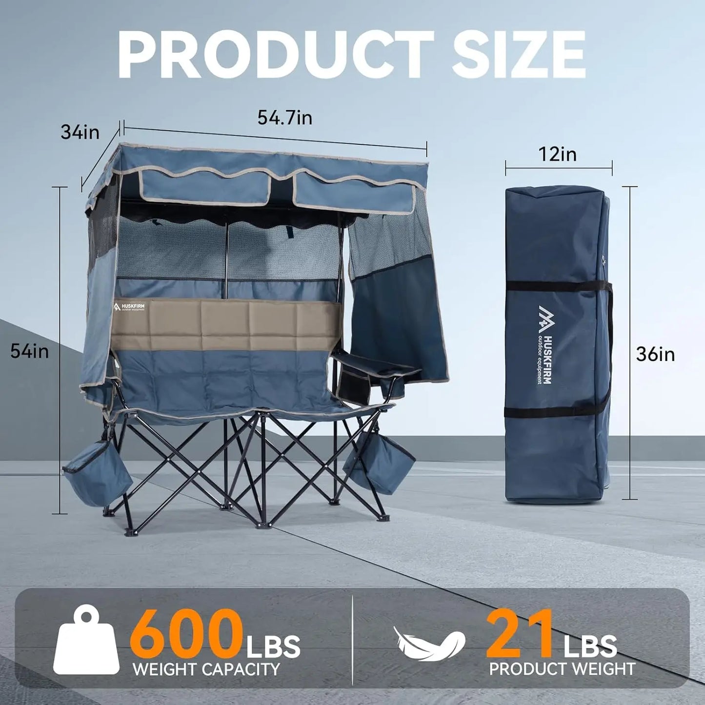 Double Camping Chair With Removable Canopy Cup Holders Cooler Bag