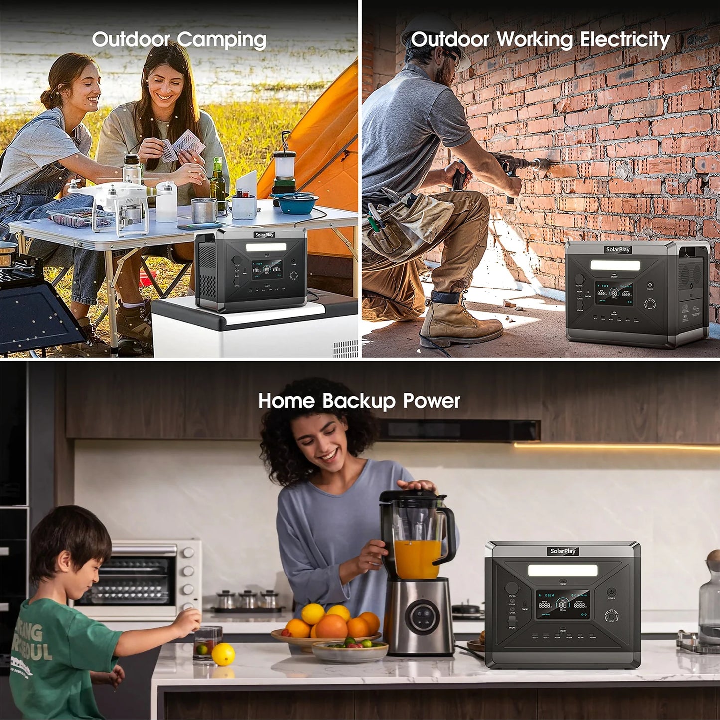 SOLARPLAY Q2501 Portable Power Station 2160Wh LiFePO4 Battery AC Output 2400W