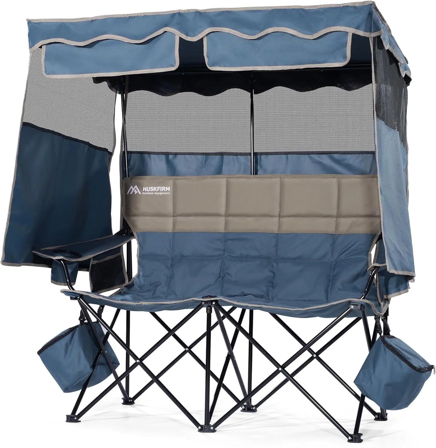 Double Camping Chair With Removable Canopy Cup Holders Cooler Bag