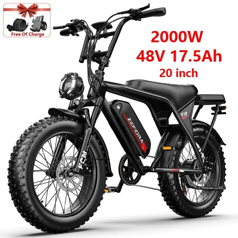 ZEFIORA Electric Fat Bike 1000W 2000W Brushless Motor Lithium Battery
