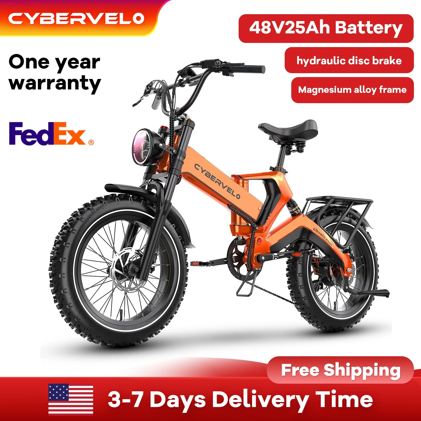 Cybervelo 2000W Foldable Fat Tire Bike With Removable 48V Battery