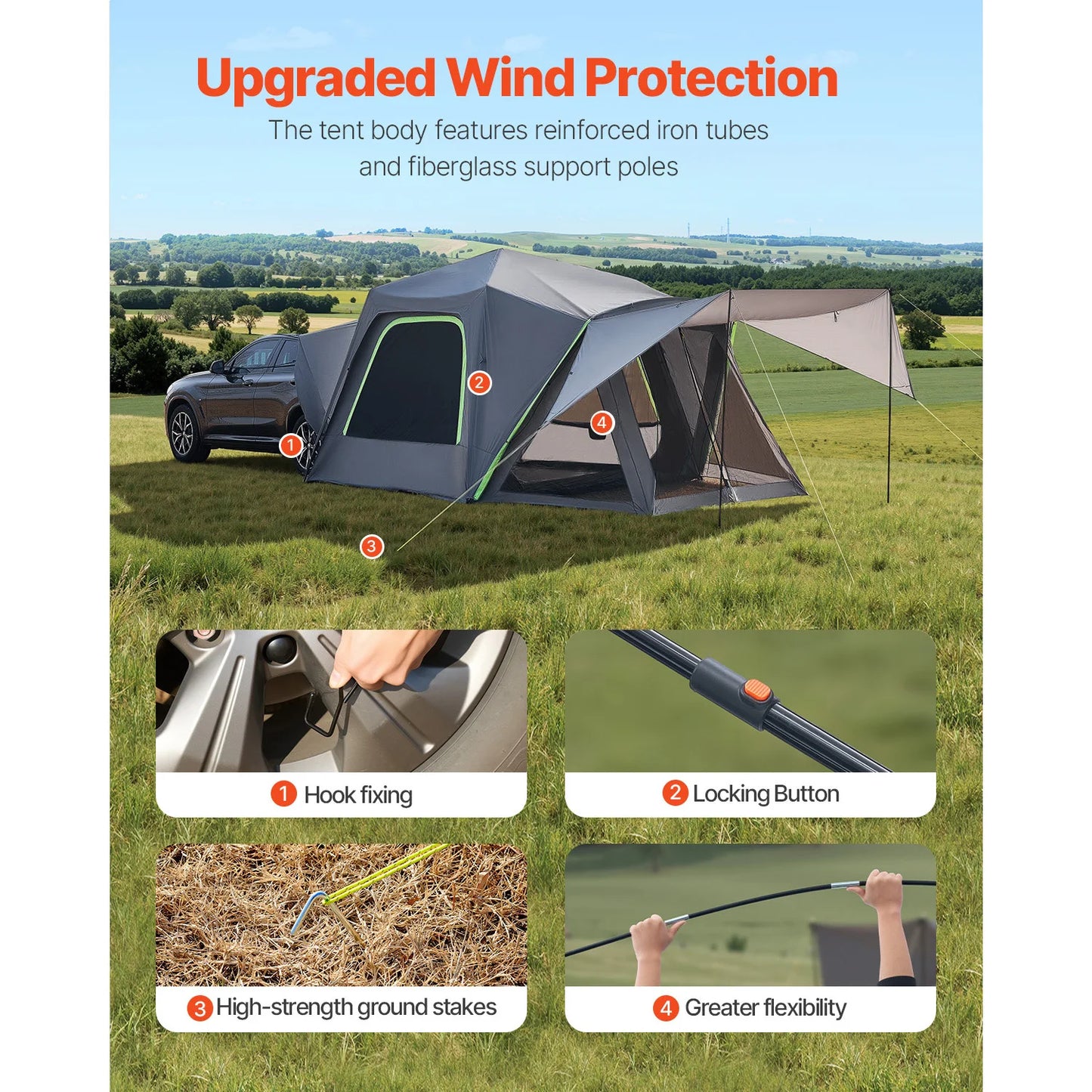 SucceBuy SUV Tent For Camping With Shade Awning Mesh Windows