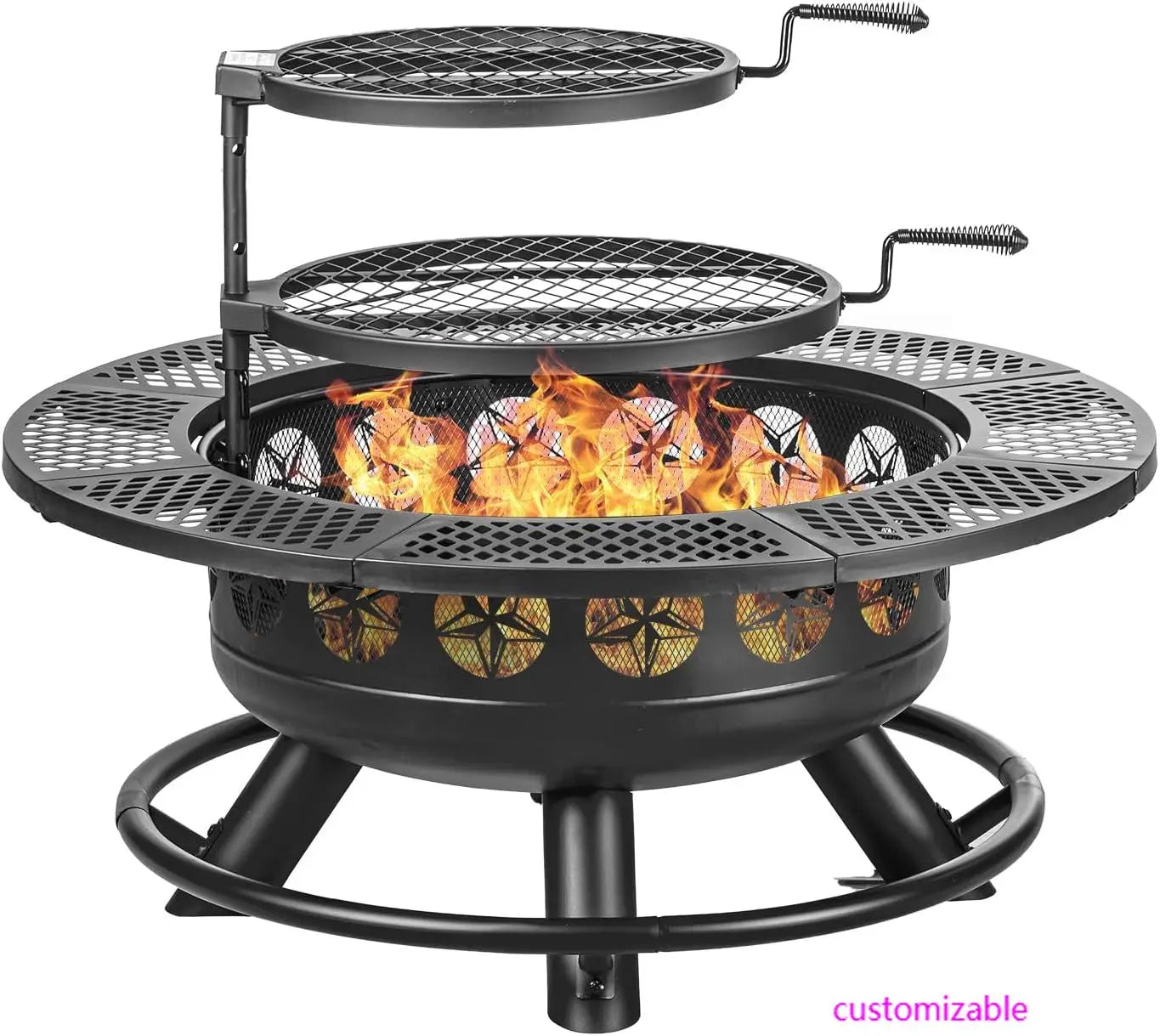 XMSJ HeavyDuty CastIron FirePit With Grills Lid 3 In 1