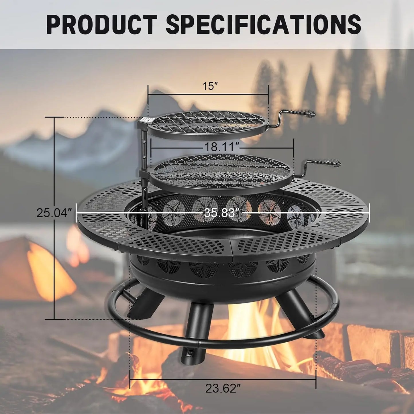 XMSJ HeavyDuty CastIron FirePit With Grills Lid 3 In 1