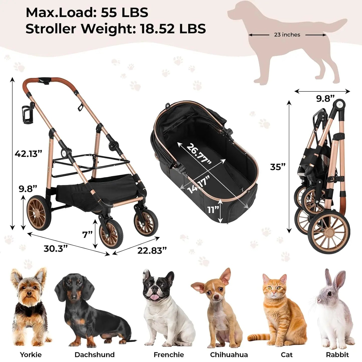 360 Degree High Wheels Cat And Dog Stroller Two In One Foldable Transport