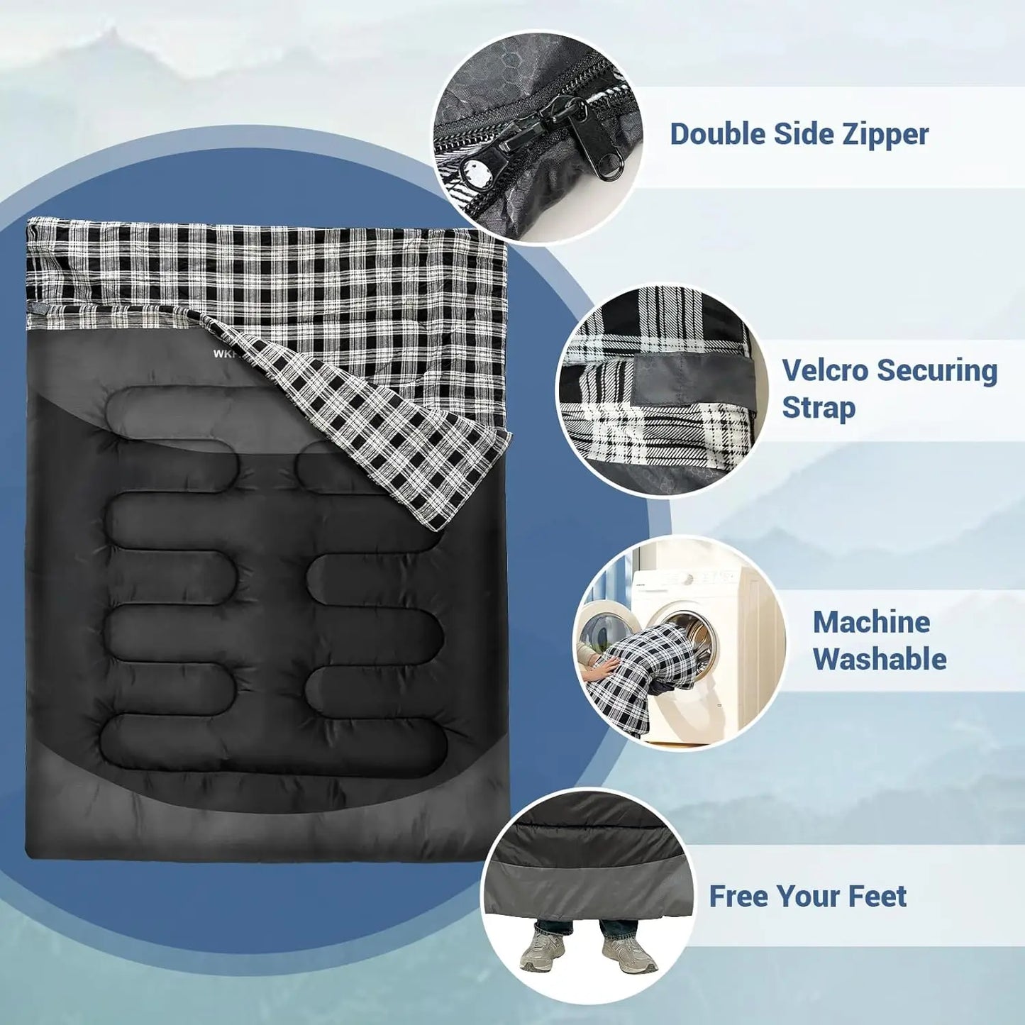 Waterproof Sleeping Bag For Adults Machine Washable 3-4 Seasons