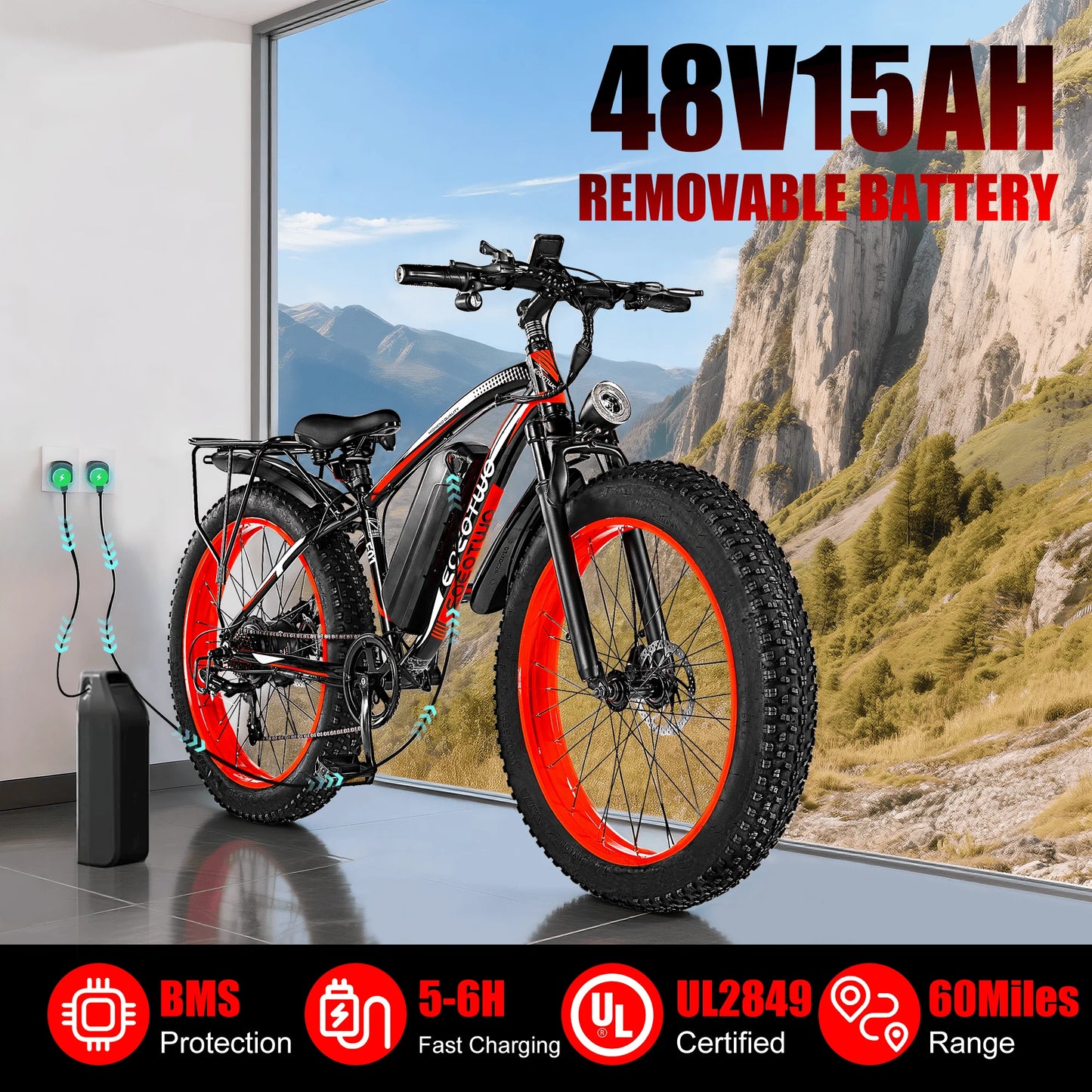 EOEOTWO 1500W Electric Fat Tire Mountain Bike 34MPH