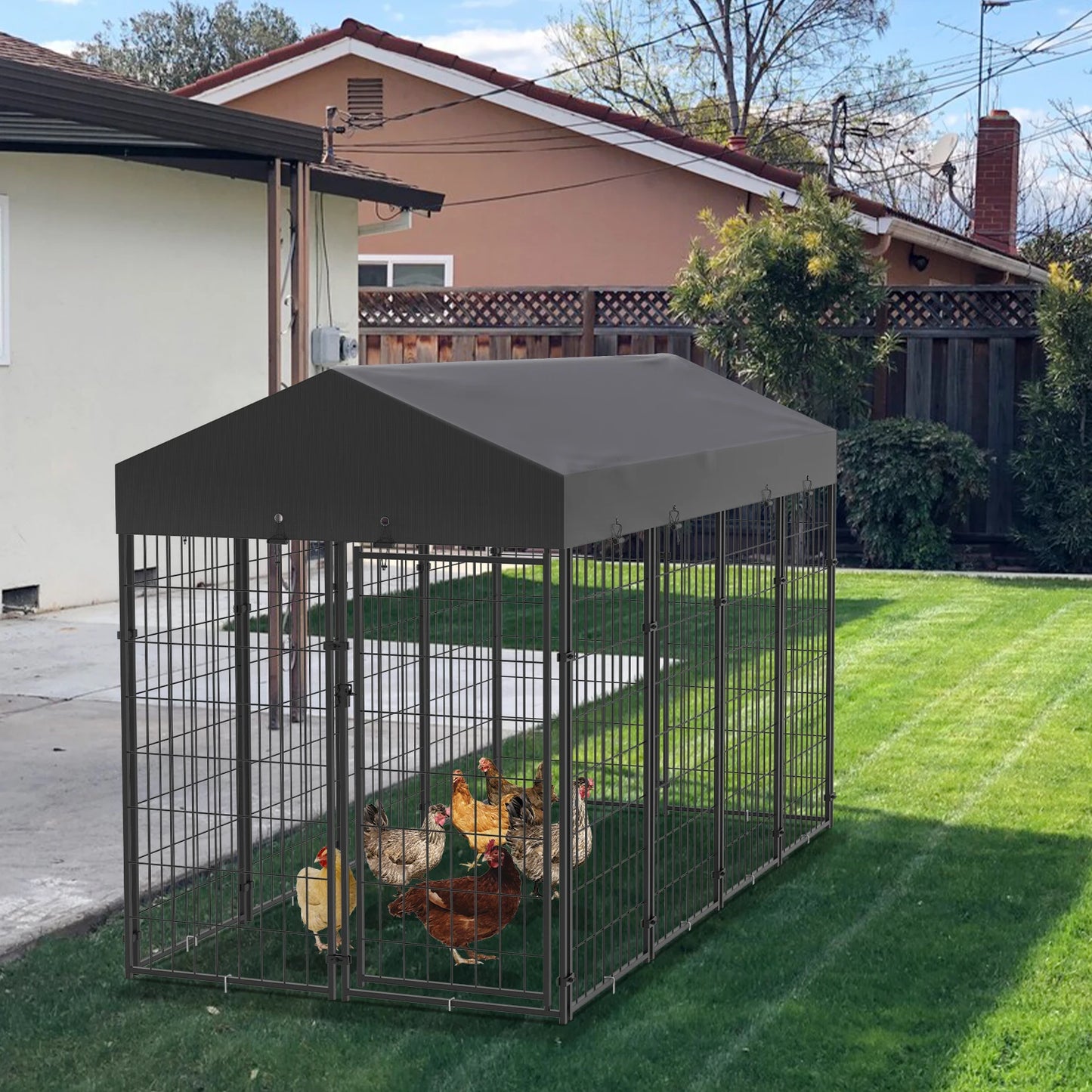 BINGOPAW Outdoor Dog Kennel With Welded Wire Canopy