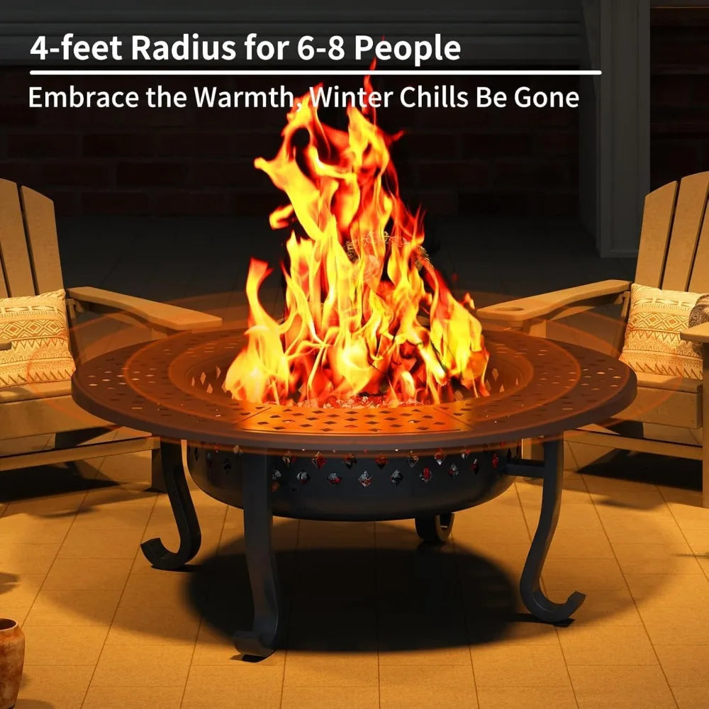 Outdoor Wood Burning Fire Pit With Grill And Lid Included
