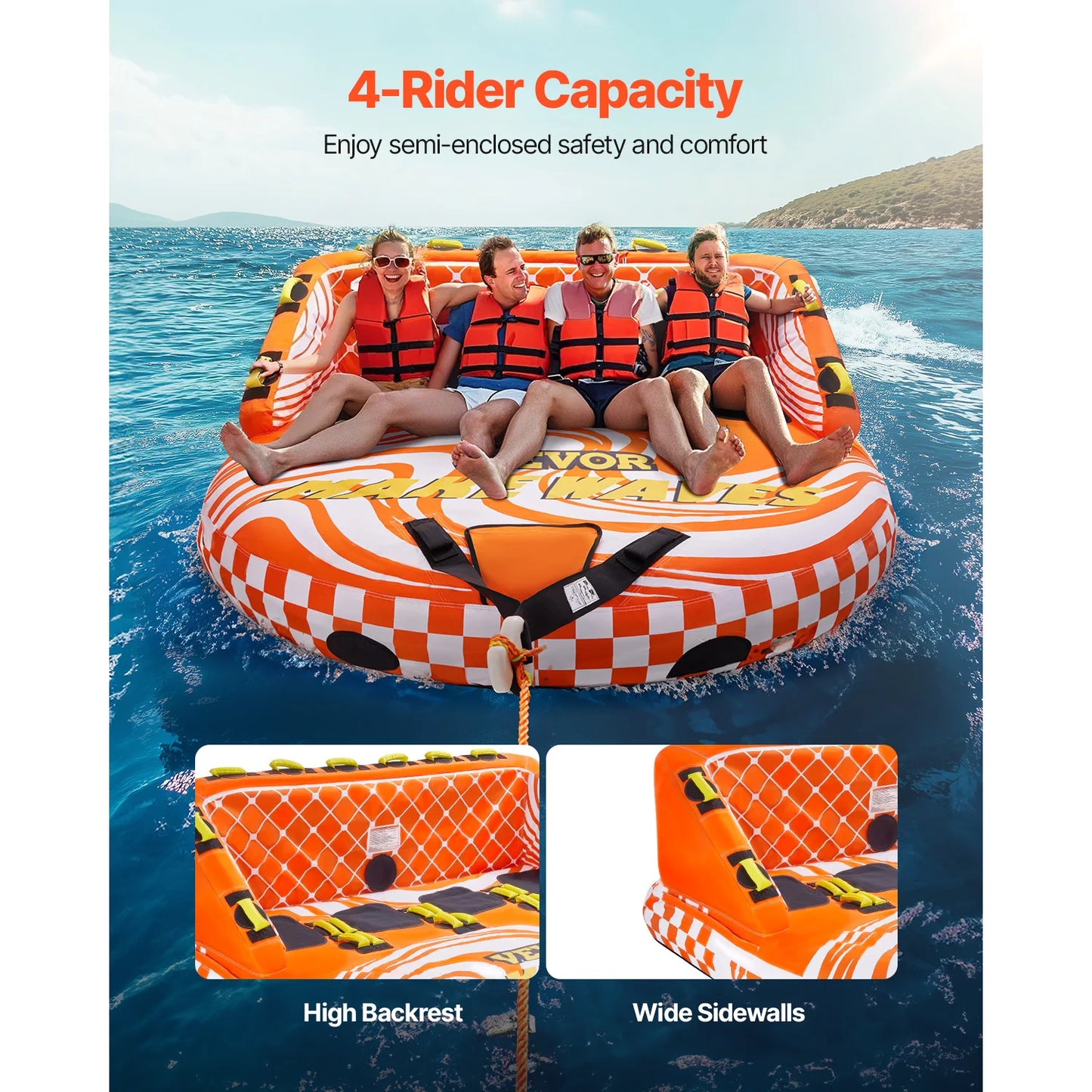 SucceBuy Towable Tube For Boating 1-4 Riders