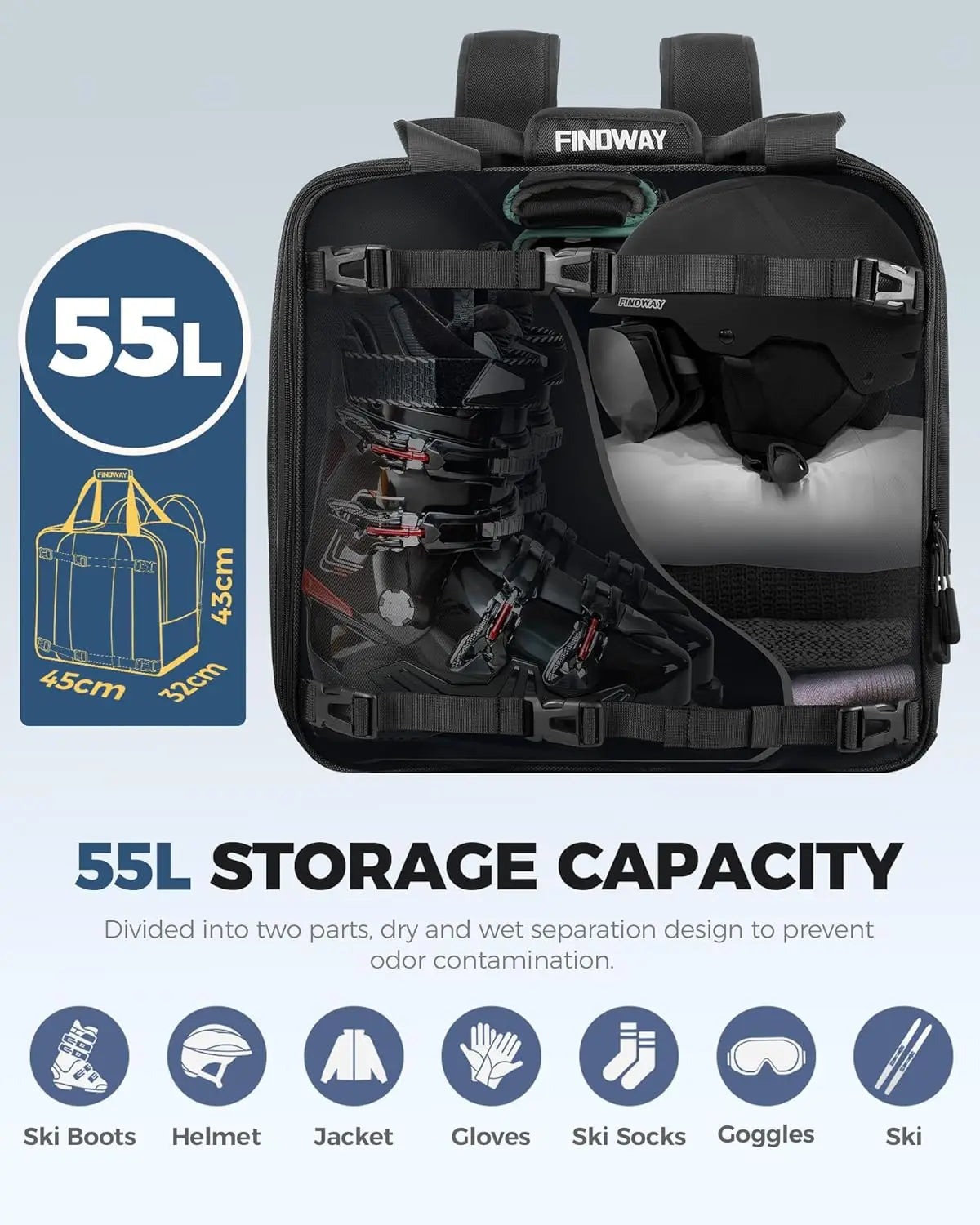 XMSJ Ski Boot Bag Waterproof Backpack For Skis And Gear