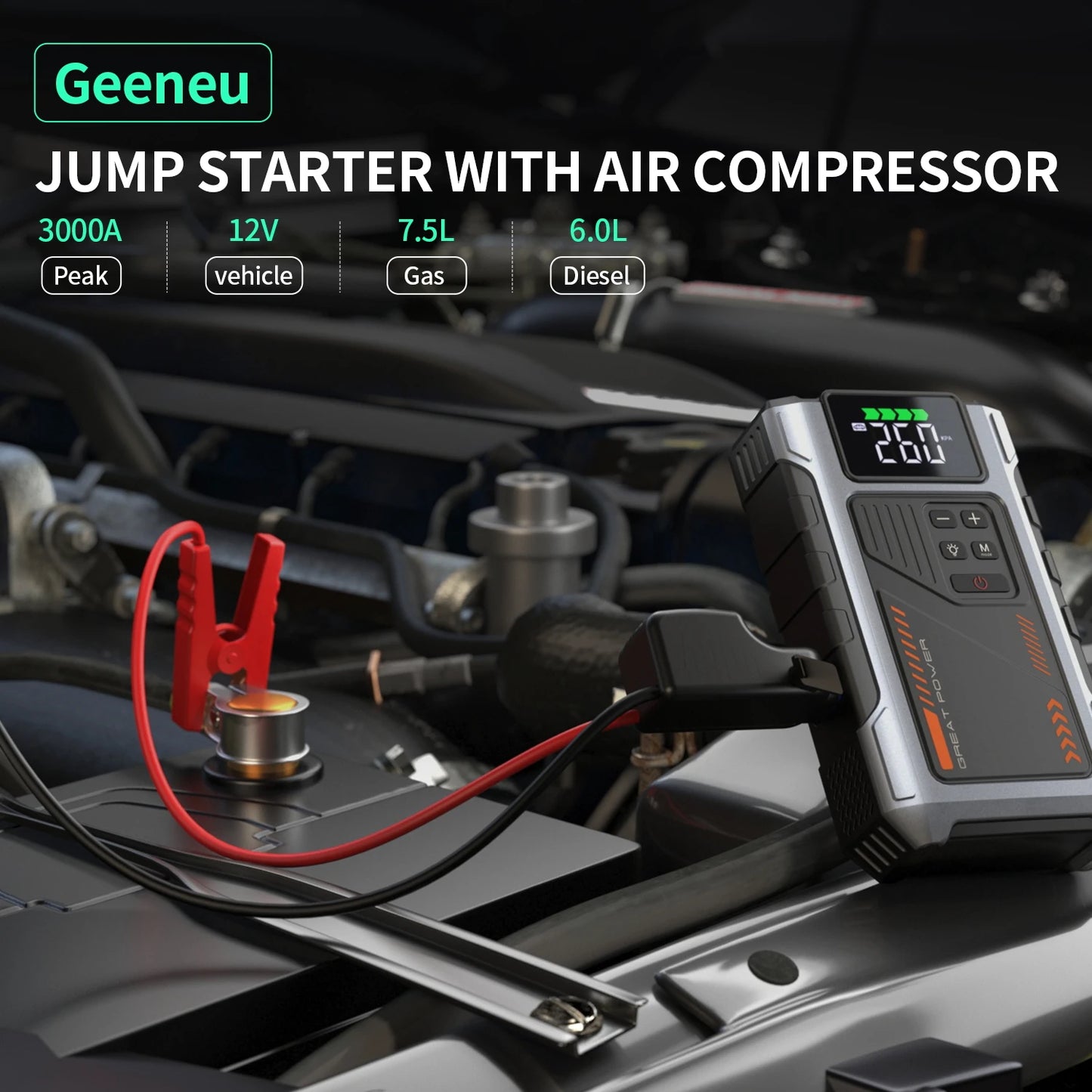 Geeneu Portable Car Jump Starter With Air Compressor
