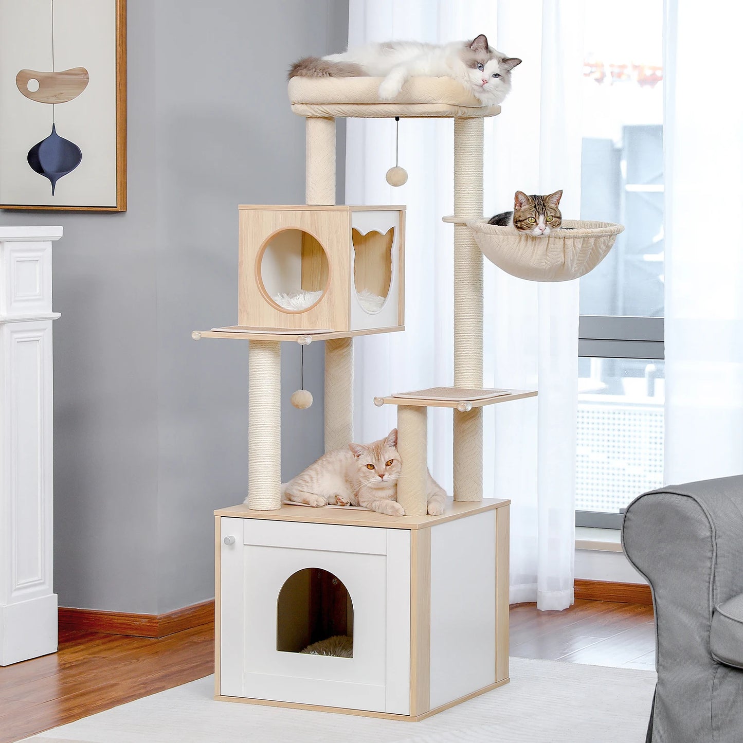 PAWZ Road Multi-Level Cat Tree Indoor Wood Tower With Posts