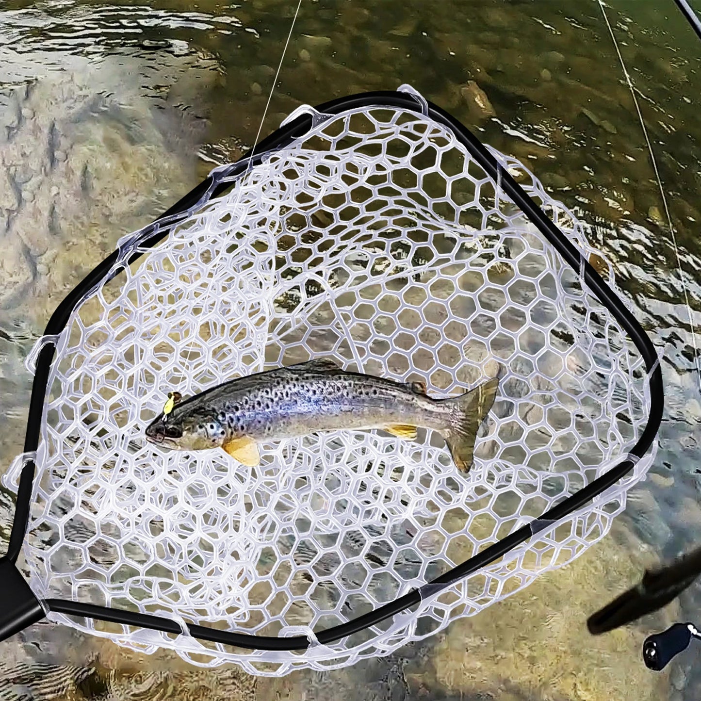 TWISTER.CK Foldable Trout Fishing Net With Rubber Mesh Handle
