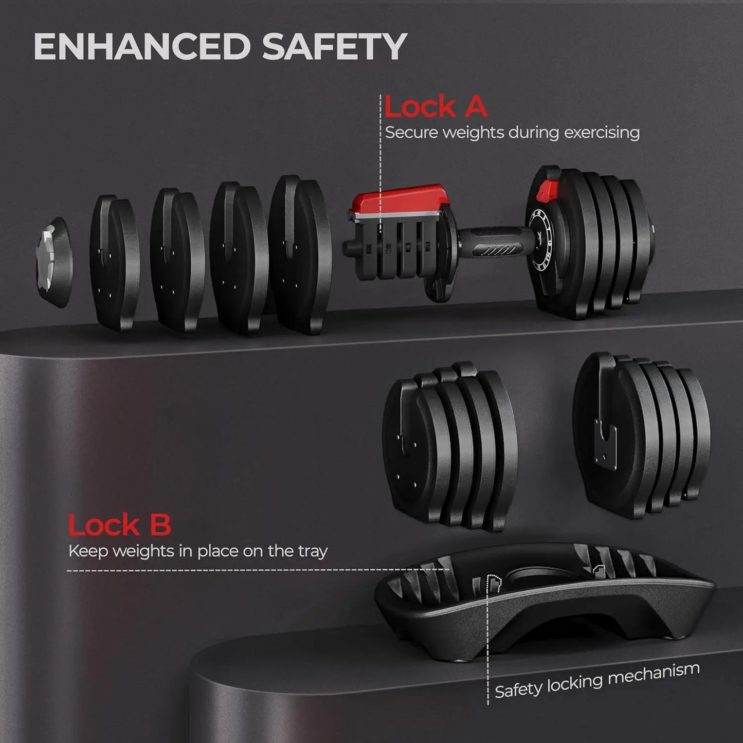 Adjustable Dumbbell Set With Anti Slip Handles And Tray
